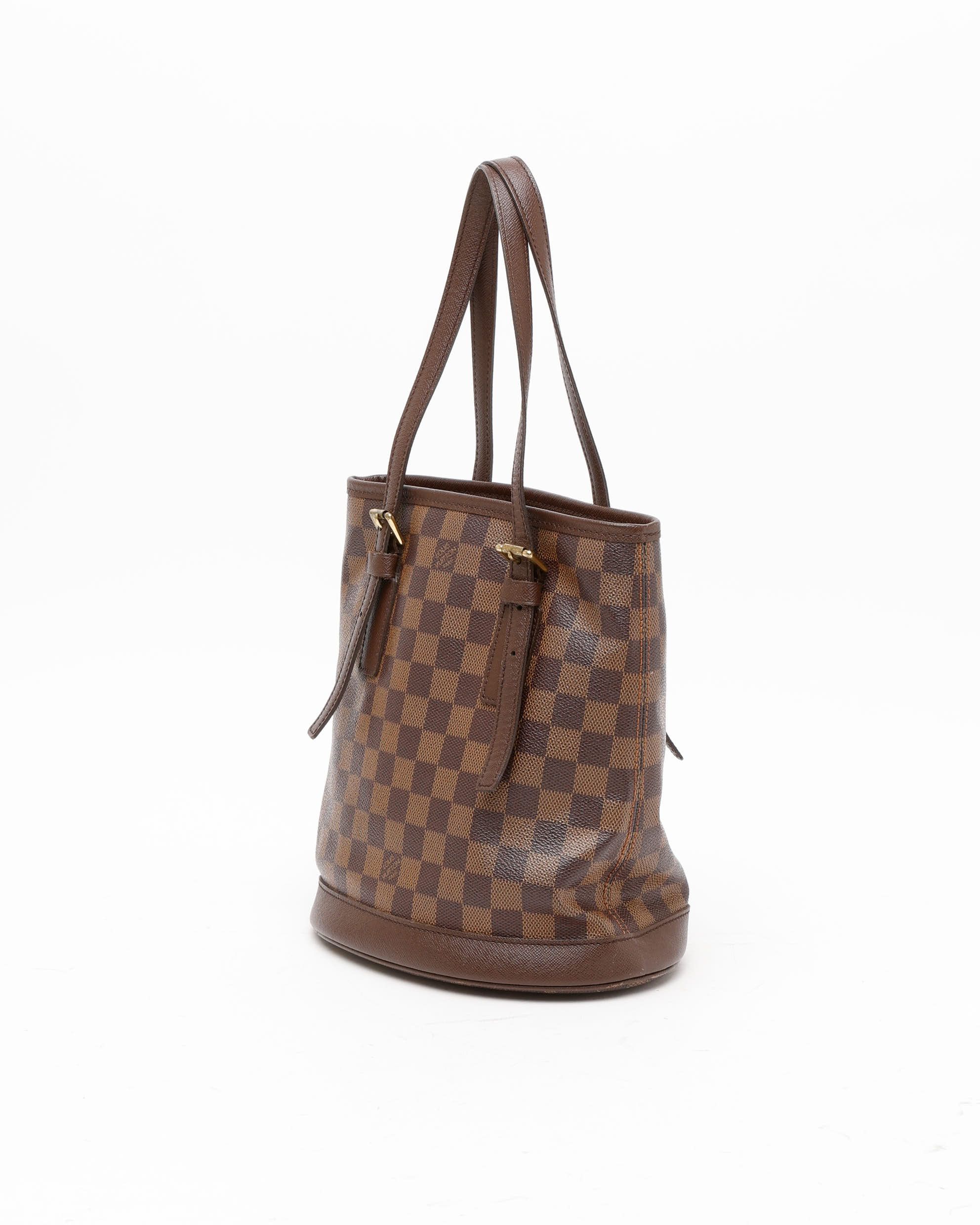 Pre-owned Louis Vuitton Damier Ebene Marais Bucket Bag In Brown