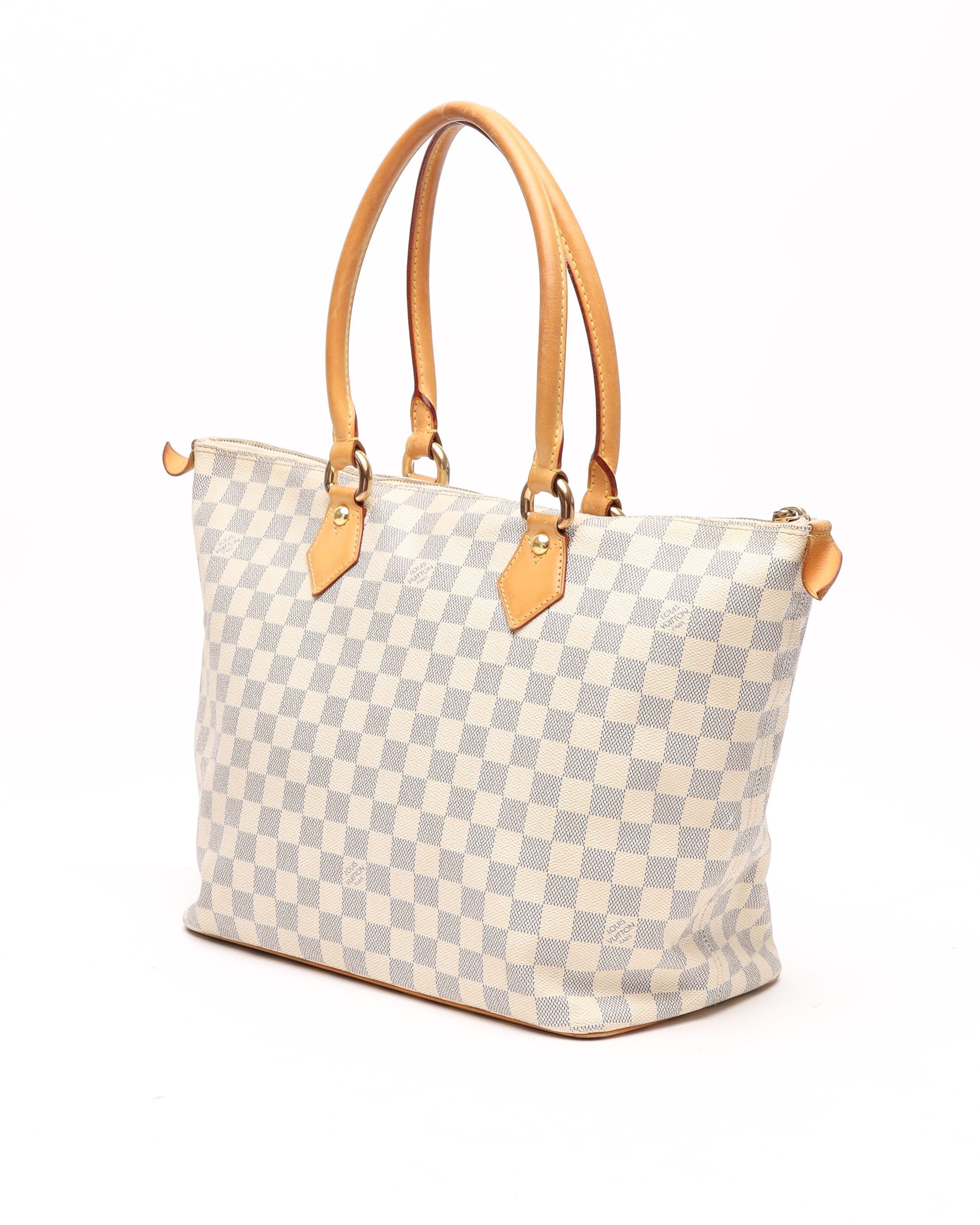 Pre-owned Louis Vuitton Damier Azur Saleya Mm Bag In White