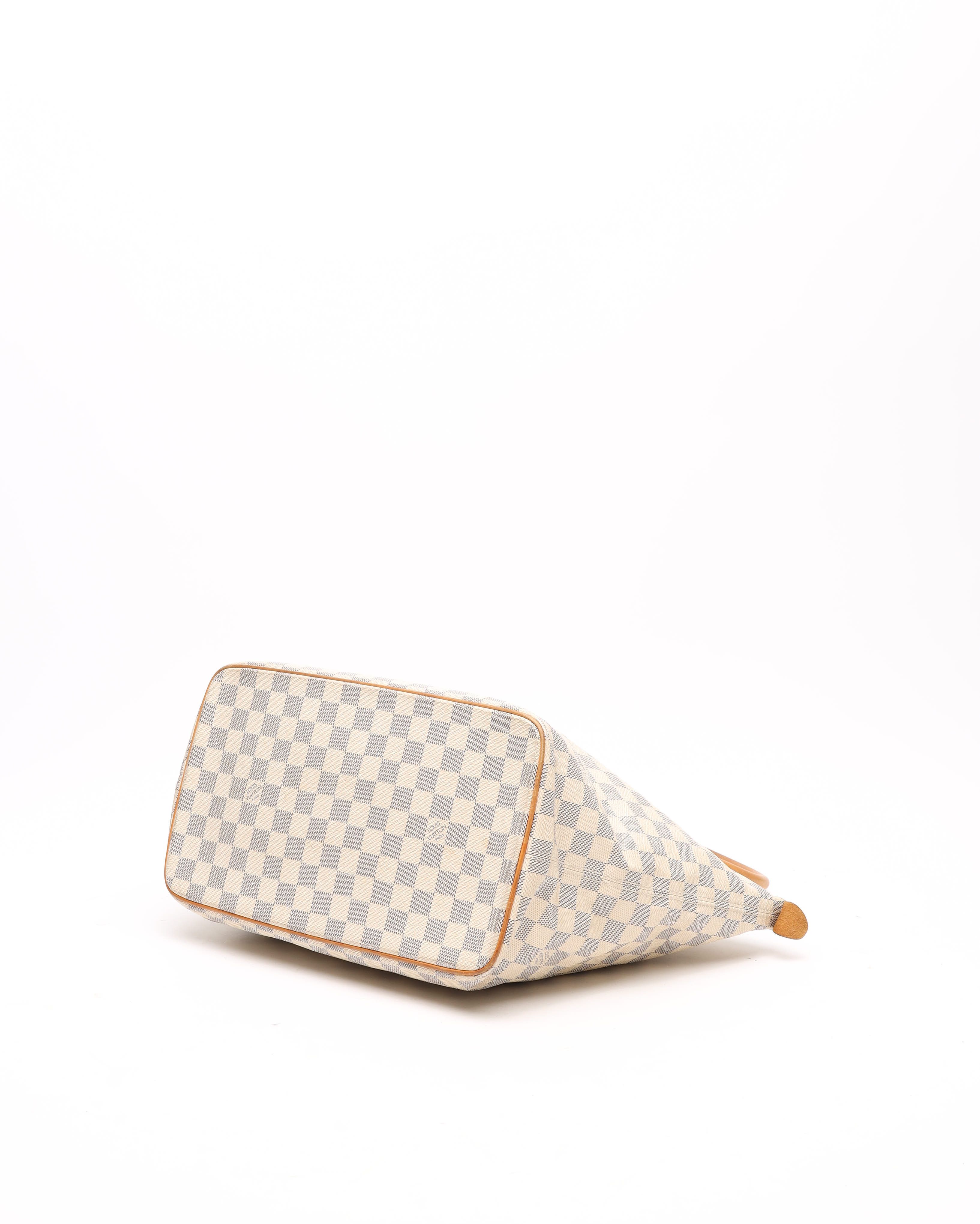 Pre-owned Louis Vuitton Damier Azur Saleya Mm Bag In White
