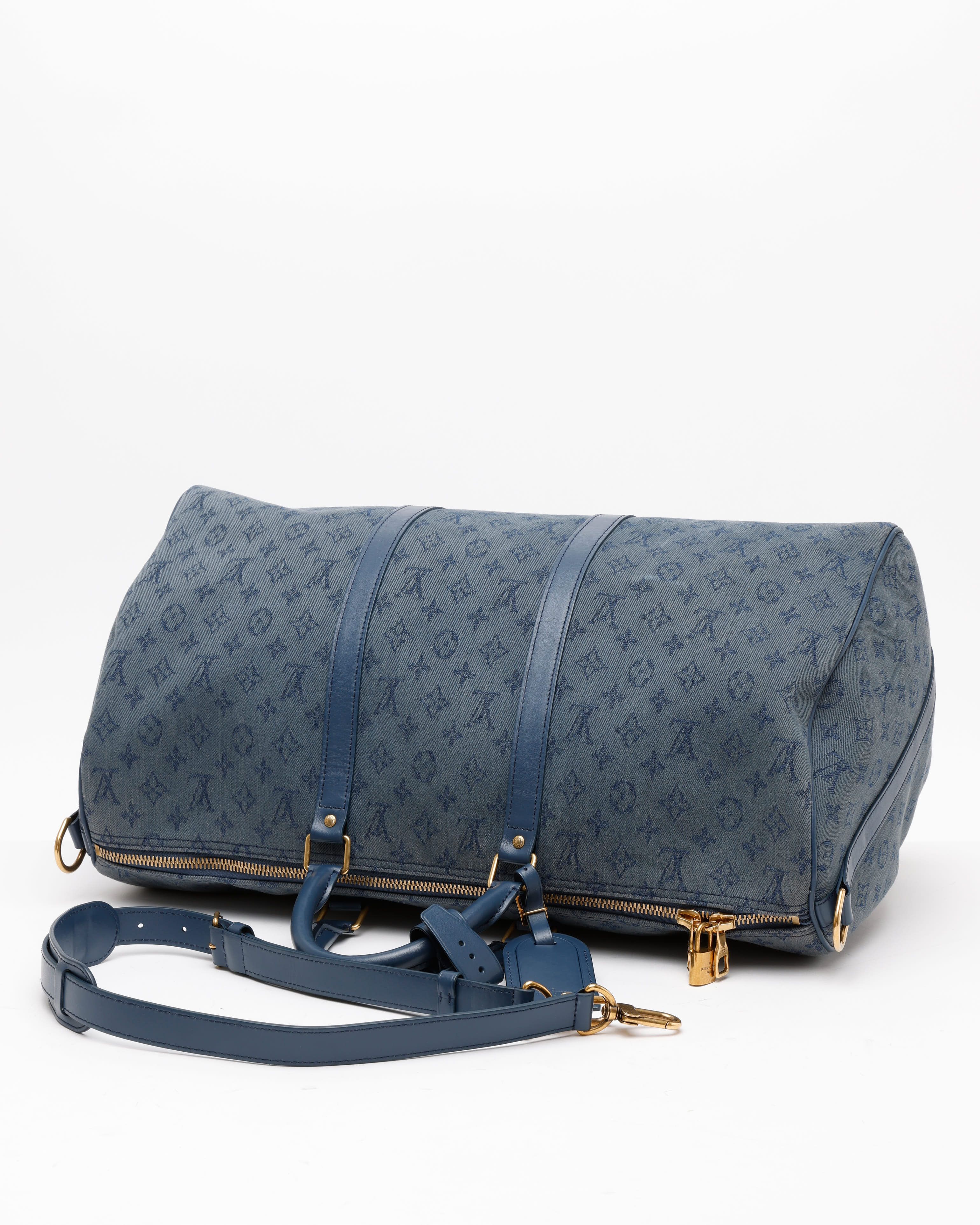 Pre-owned Louis Vuitton Monogram Denim Keepall 50 By Virgil Abloh Weekend Bag In Blue