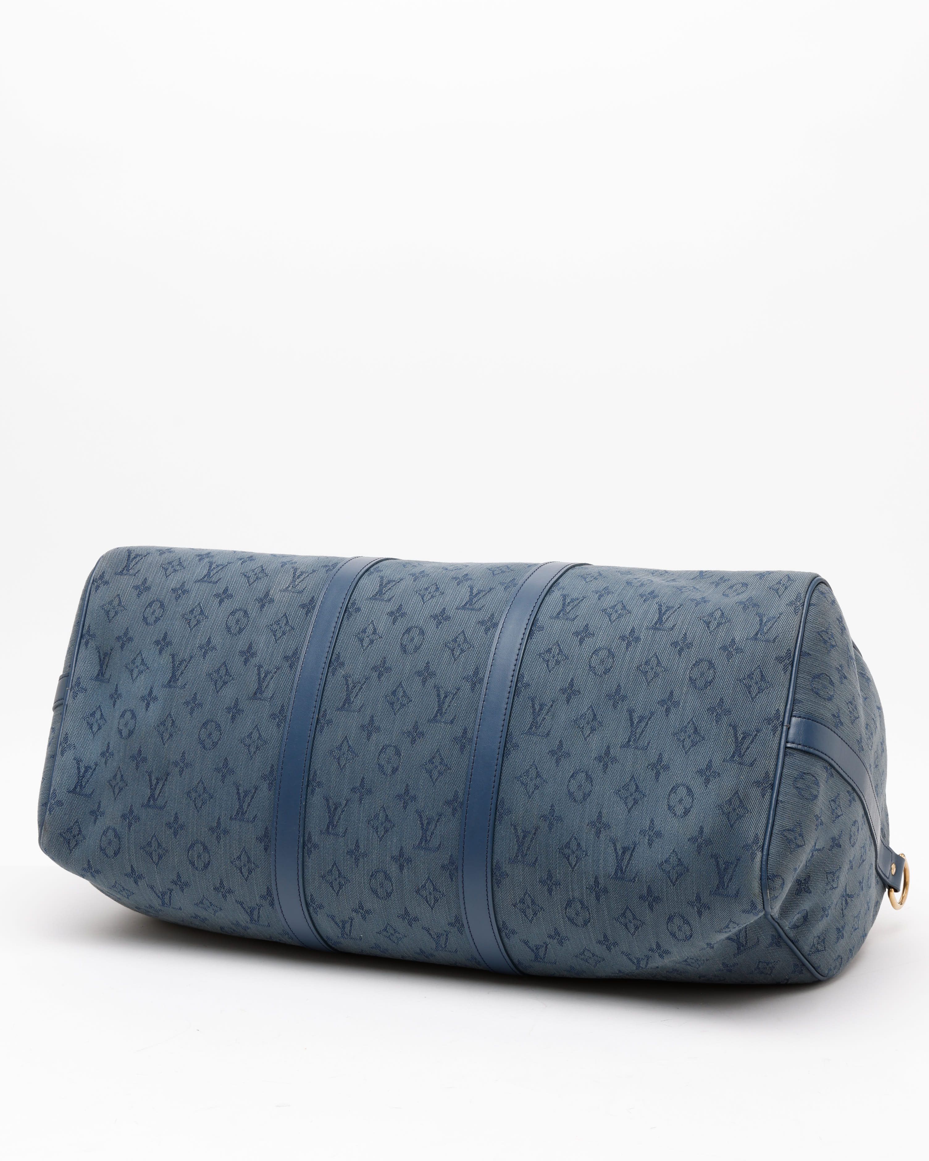Pre-owned Louis Vuitton Monogram Denim Keepall 50 By Virgil Abloh Weekend Bag In Blue