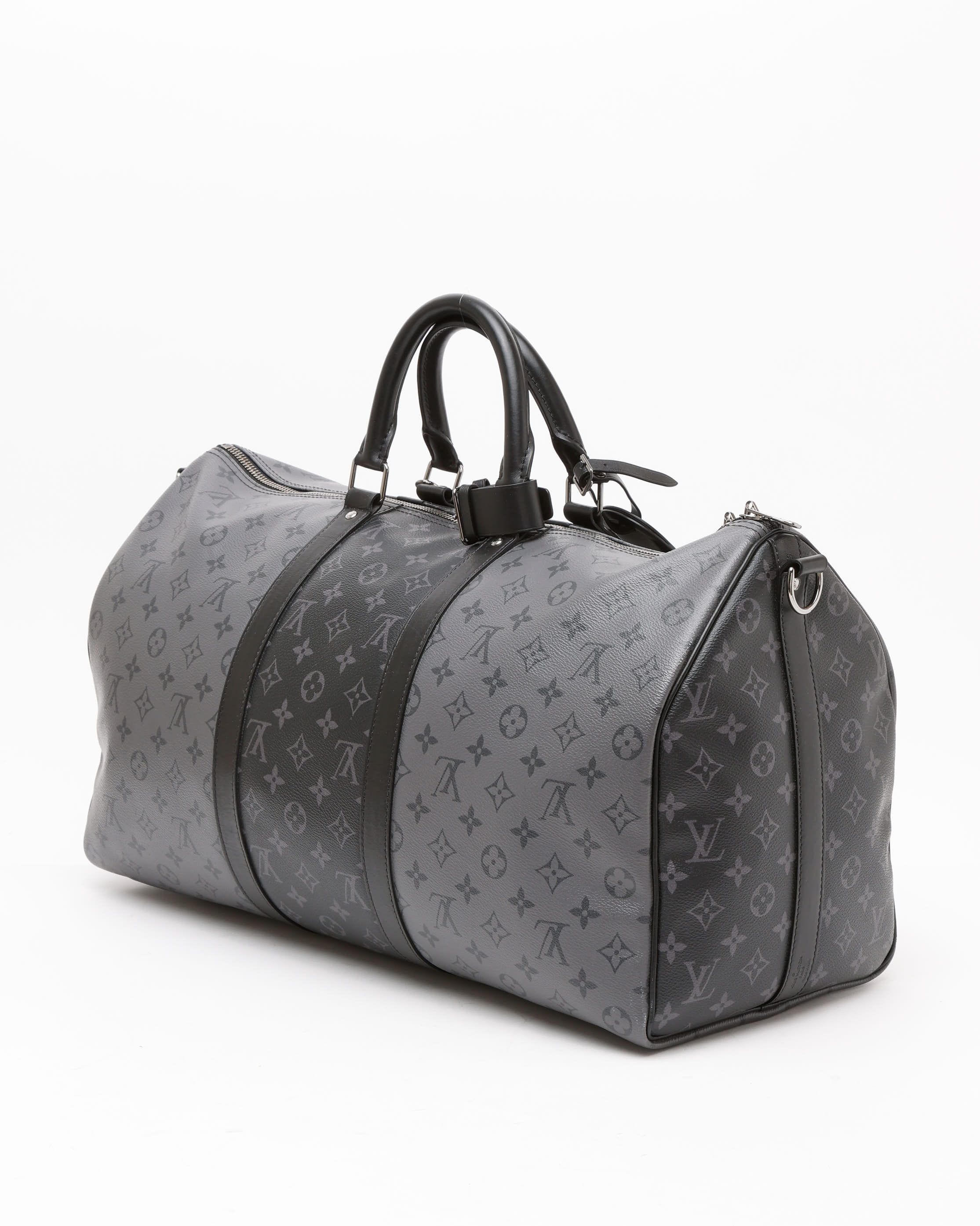 Pre-owned Louis Vuitton Keepall Bandoulière 50 Eclipse Reverse Weekend Bag In Gray