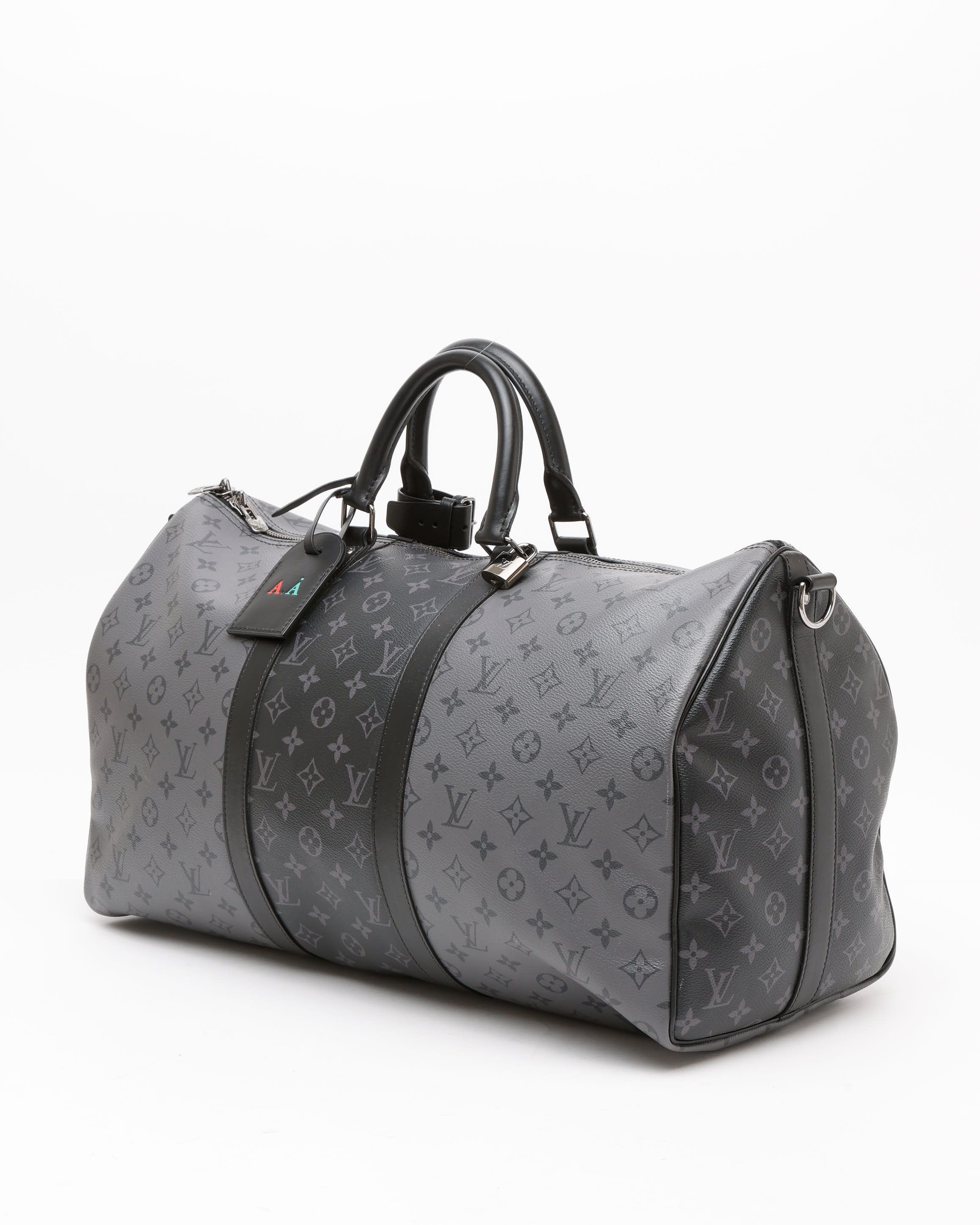 Pre-owned Louis Vuitton Keepall Bandoulière 50 Eclipse Reverse Weekend Bag In Gray