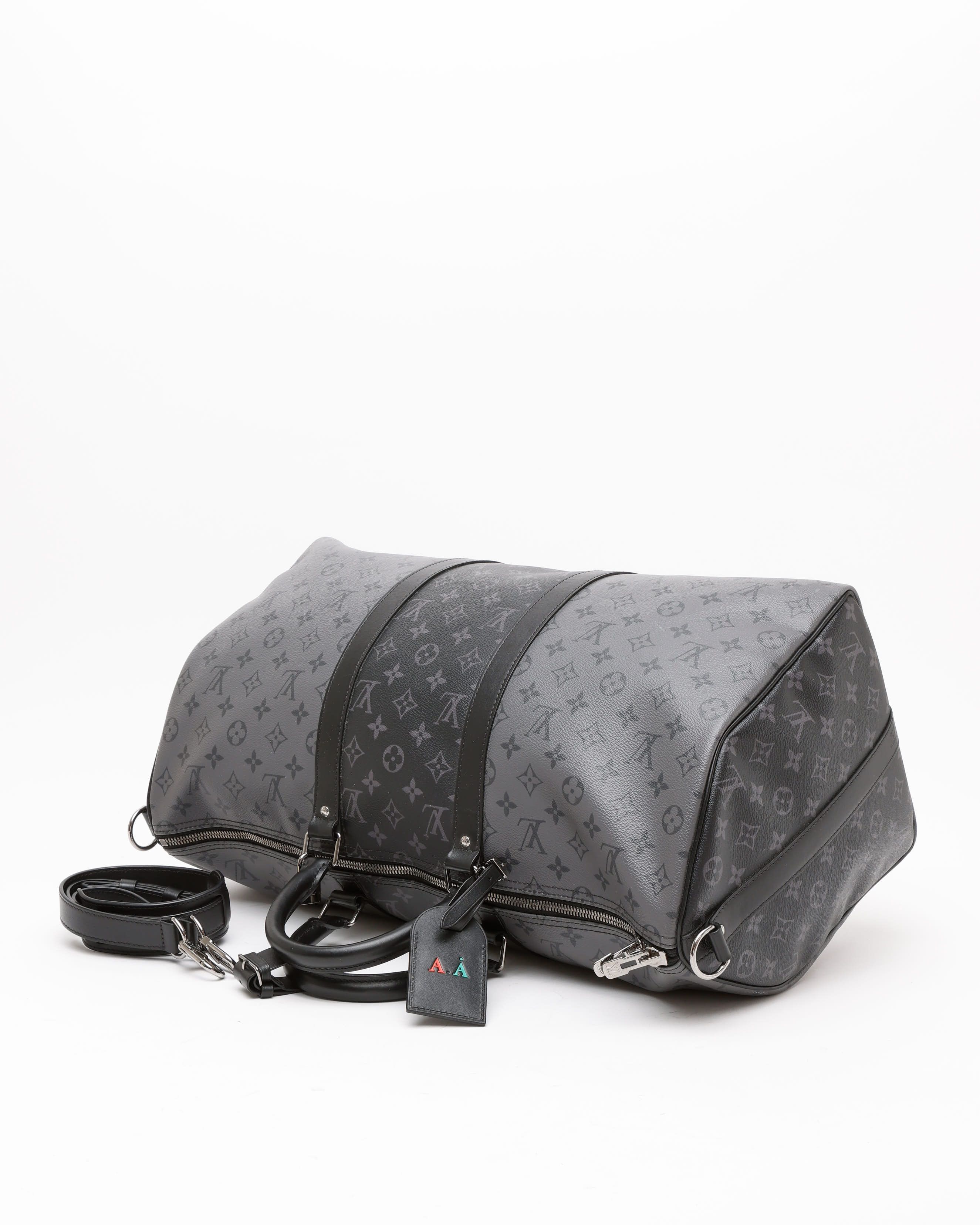 Pre-owned Louis Vuitton Keepall Bandoulière 50 Eclipse Reverse Weekend Bag In Gray