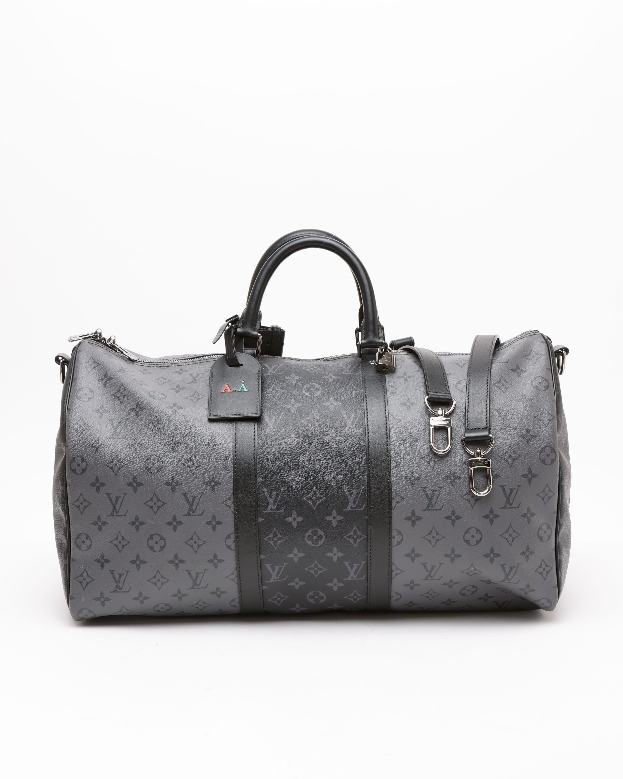 Pre-owned Louis Vuitton Keepall Bandoulière 50 Eclipse Reverse Weekend Bag In Gray