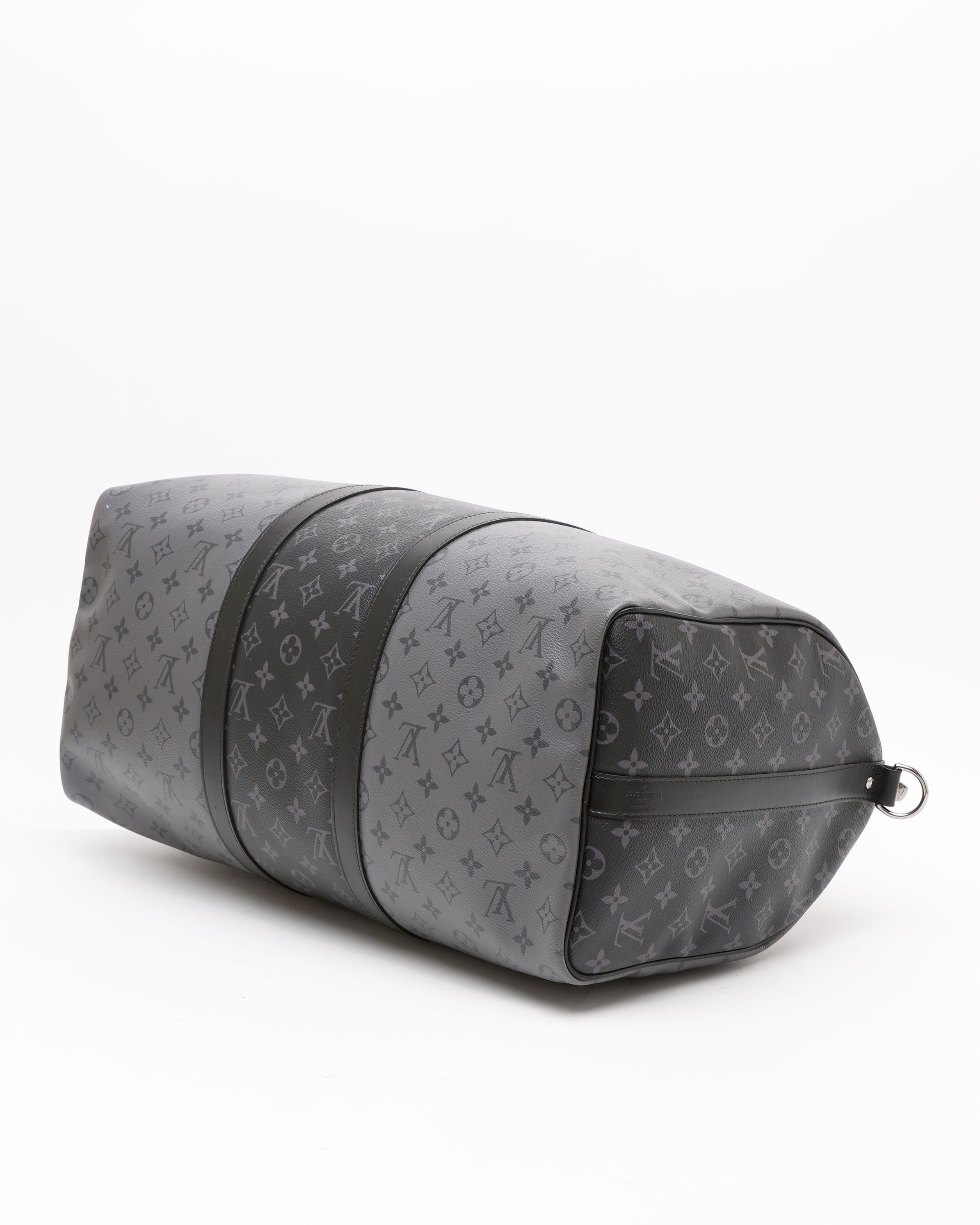 Pre-owned Louis Vuitton Keepall Bandoulière 50 Eclipse Reverse Weekend Bag In Gray