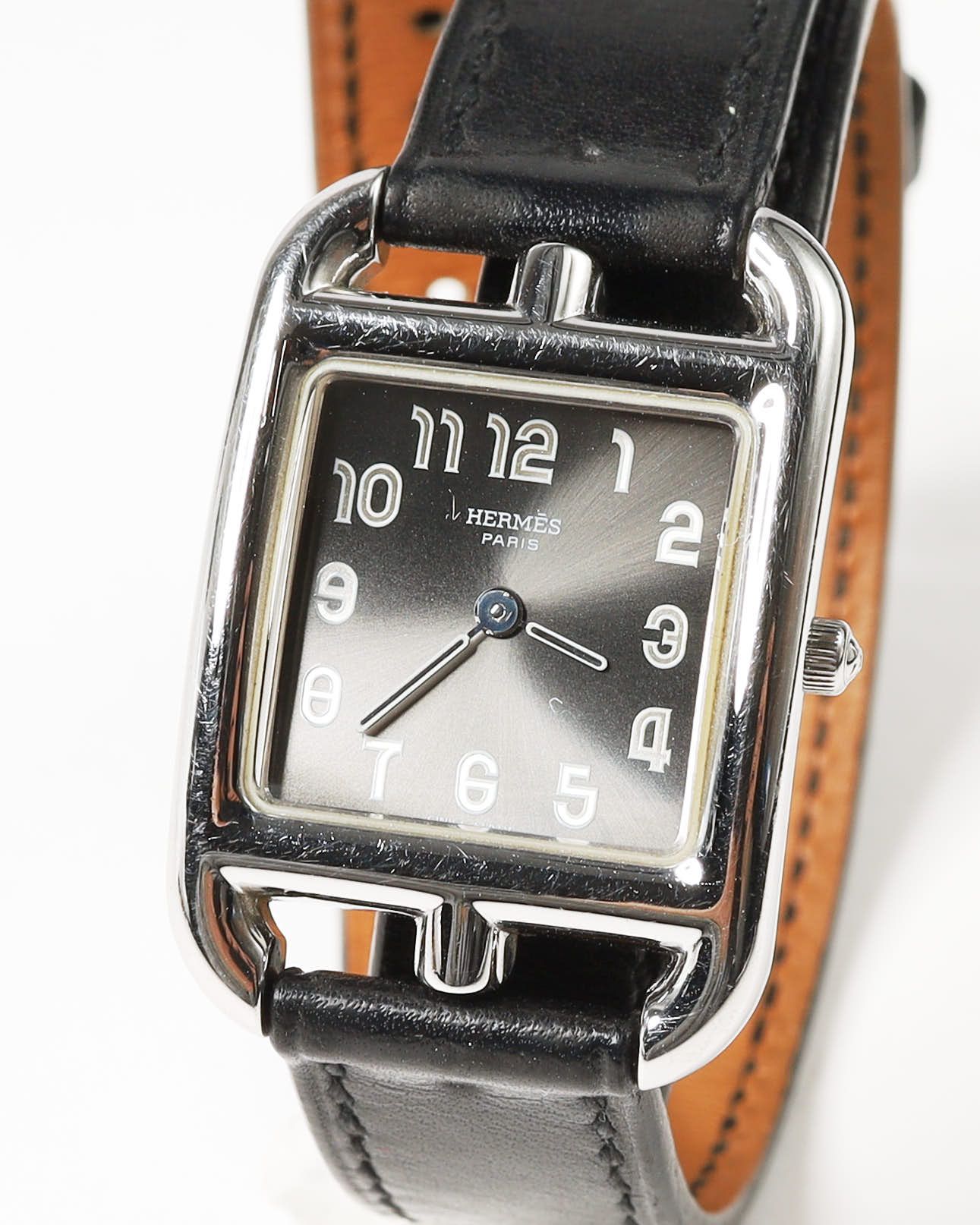 Pre-owned Hermes Hermès Cape Cod 23mm Ref Cc1.210 Double Tour Strap Watch In Gray