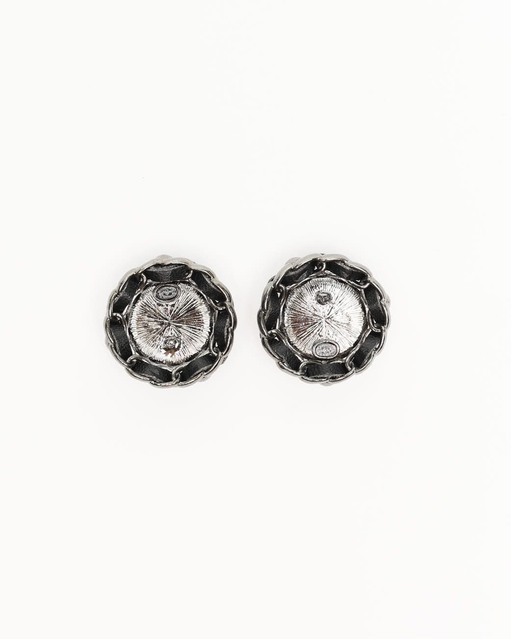 Pre-owned Chanel Coco Mark Chain Rhinestone Pearl Earrings