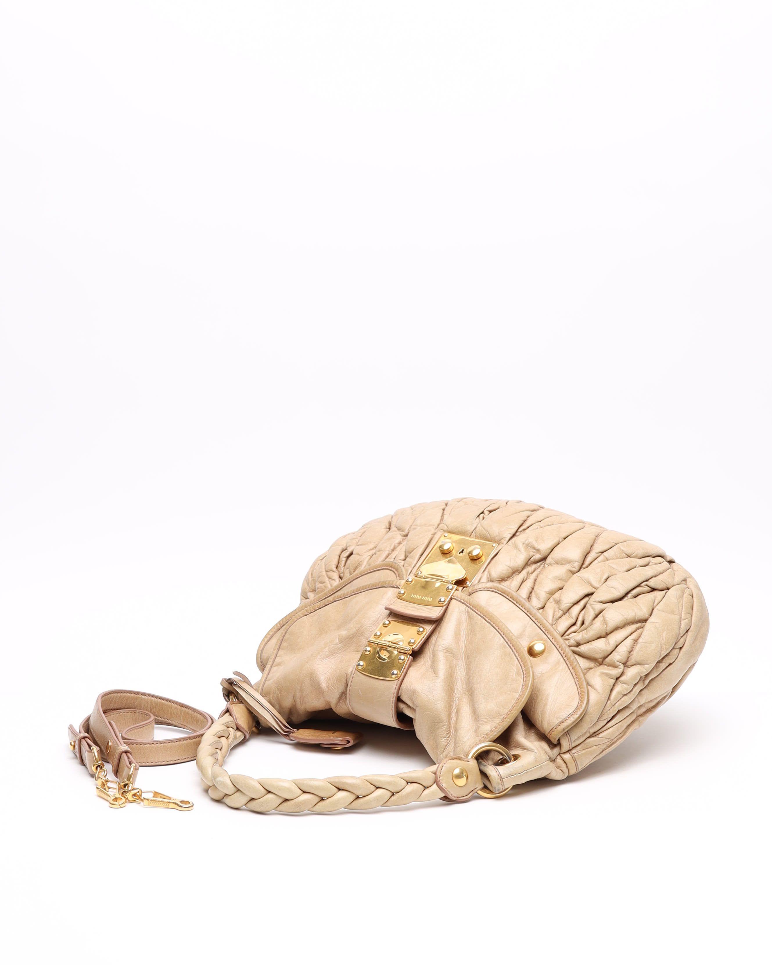 Miu Miu Matelassé Hobo Bag In Neutral