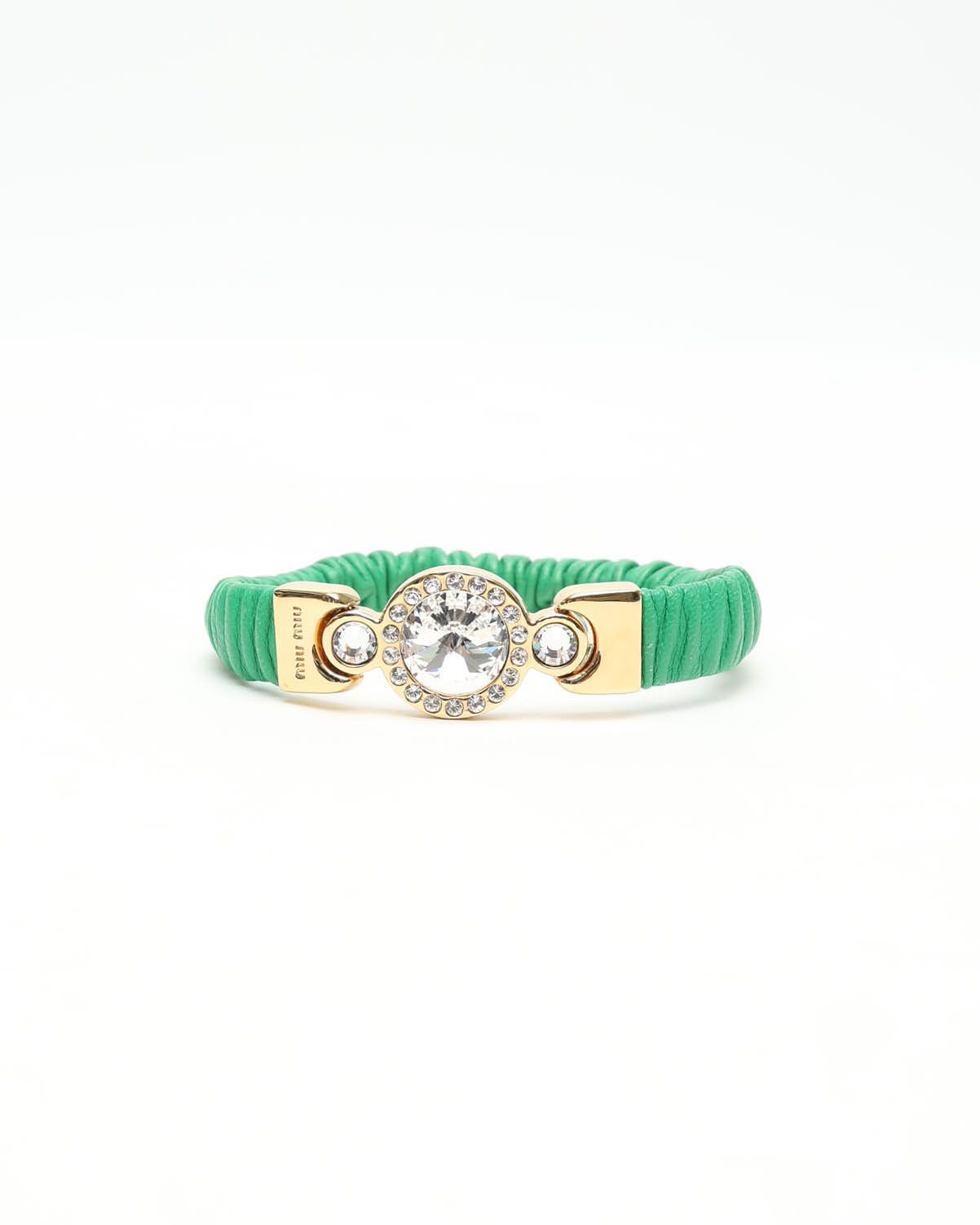 Miu Miu Rhinestone Leather Bracelet