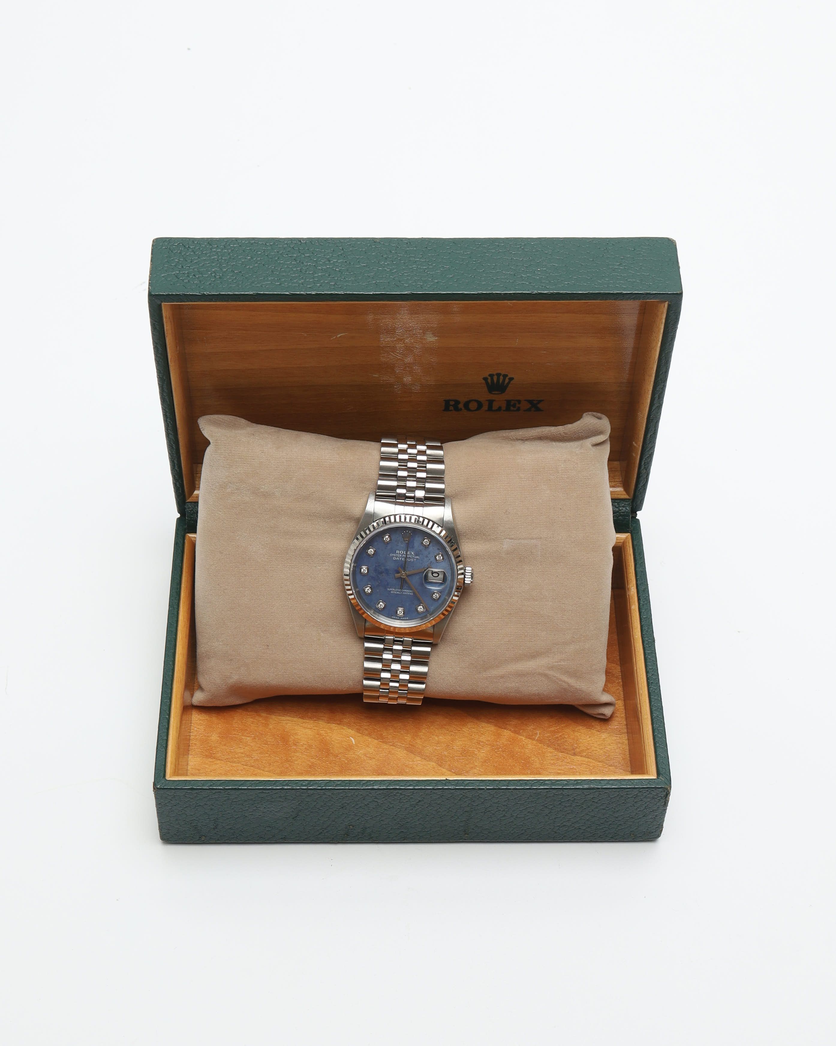 Rolex Rare Datejust 36mm Ref 16234 Sodalite Diamond Dial Watch