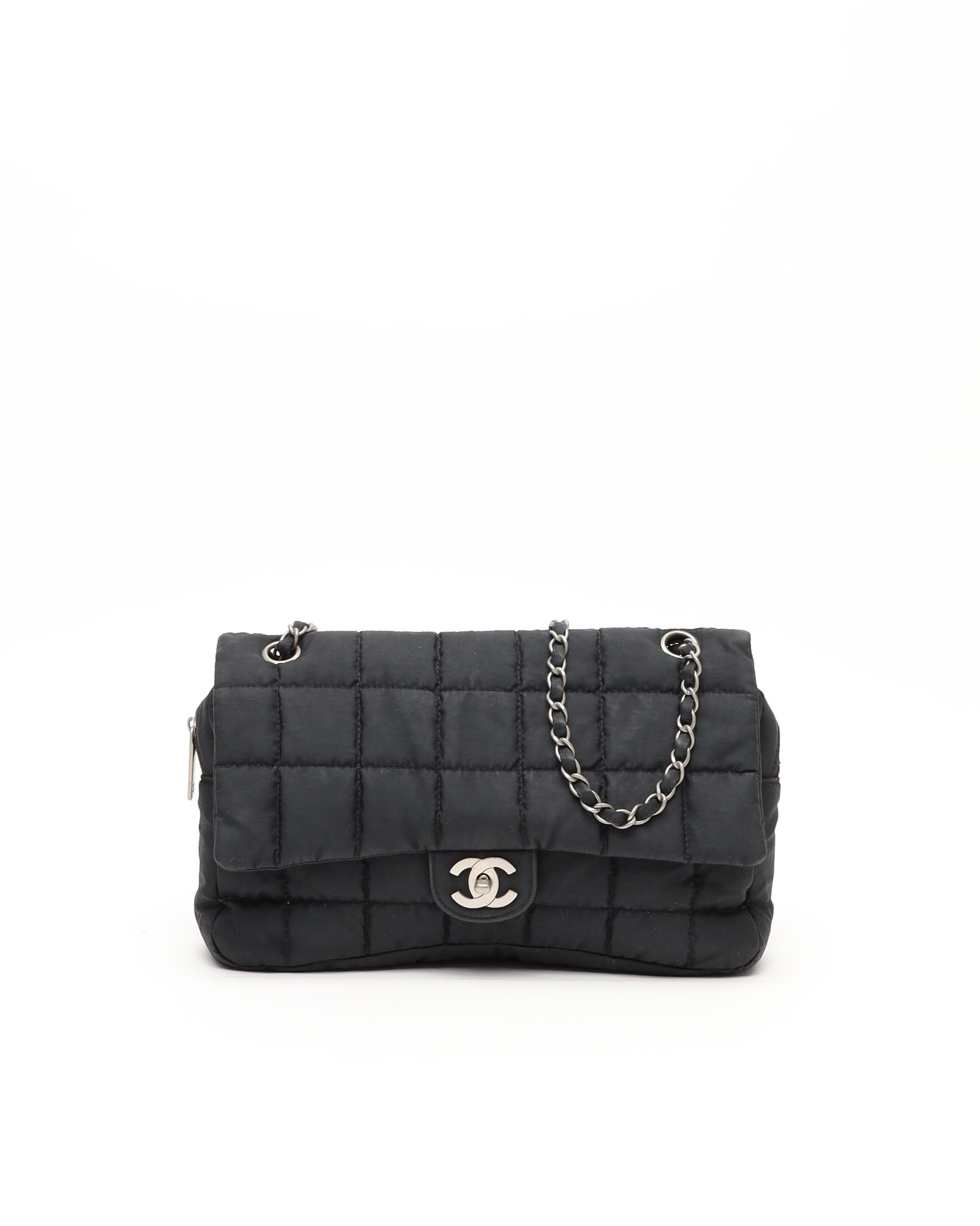 Chanel Jumbo Chocolate Nylon Double Flap Bag