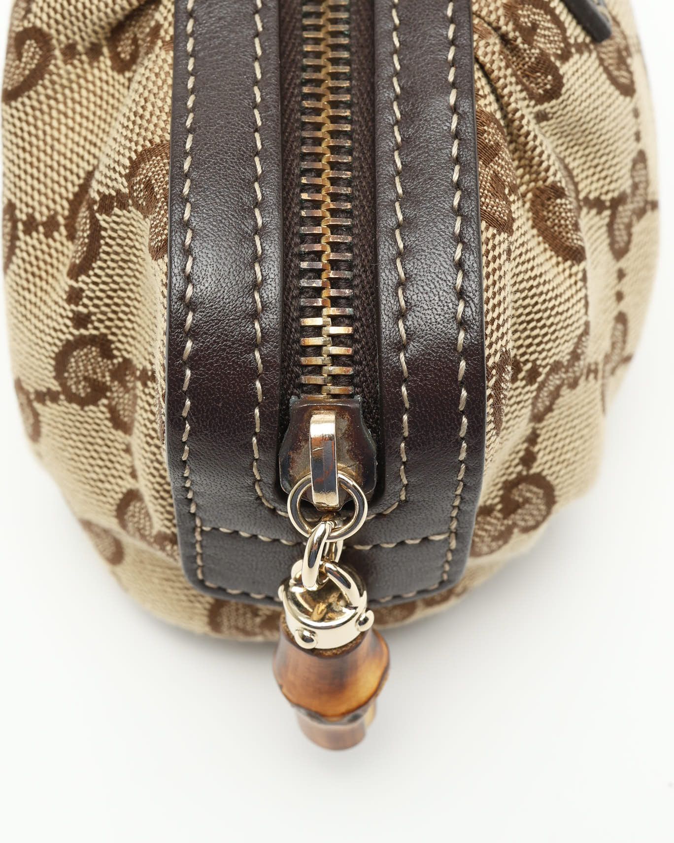 Gucci Bamboo Canvas And Leather Pouch