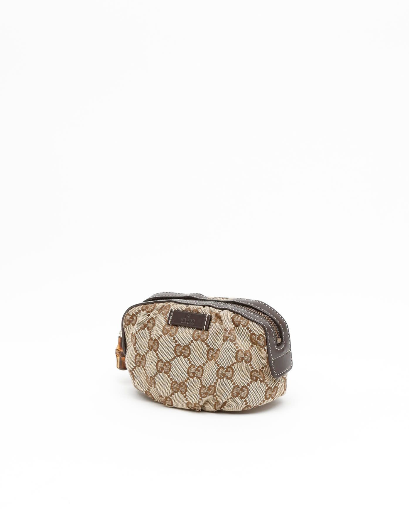 Gucci Bamboo Canvas And Leather Pouch