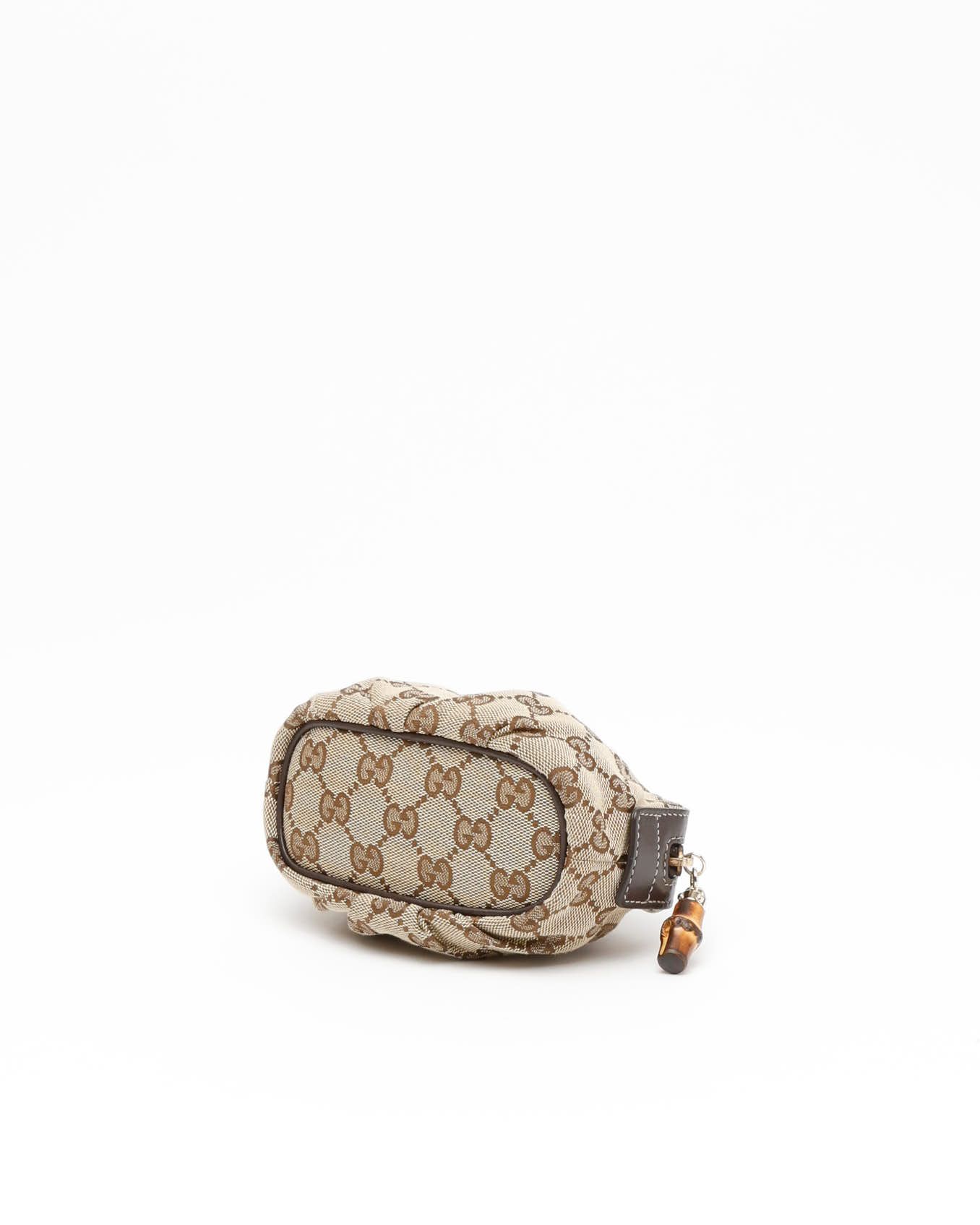 Gucci Bamboo Canvas And Leather Pouch