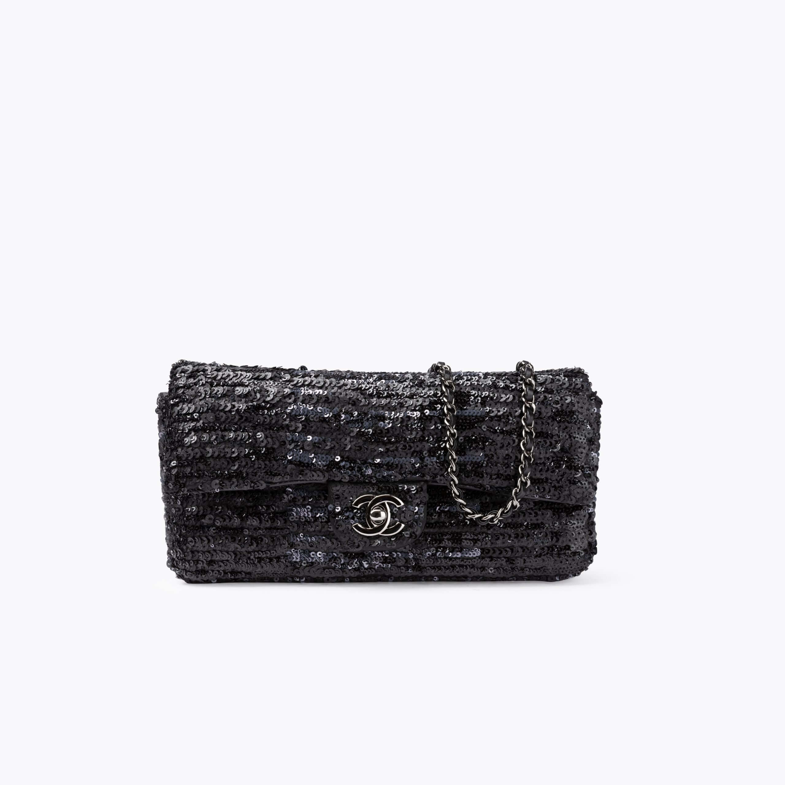 CHANEL Sequin East West Flap Bag