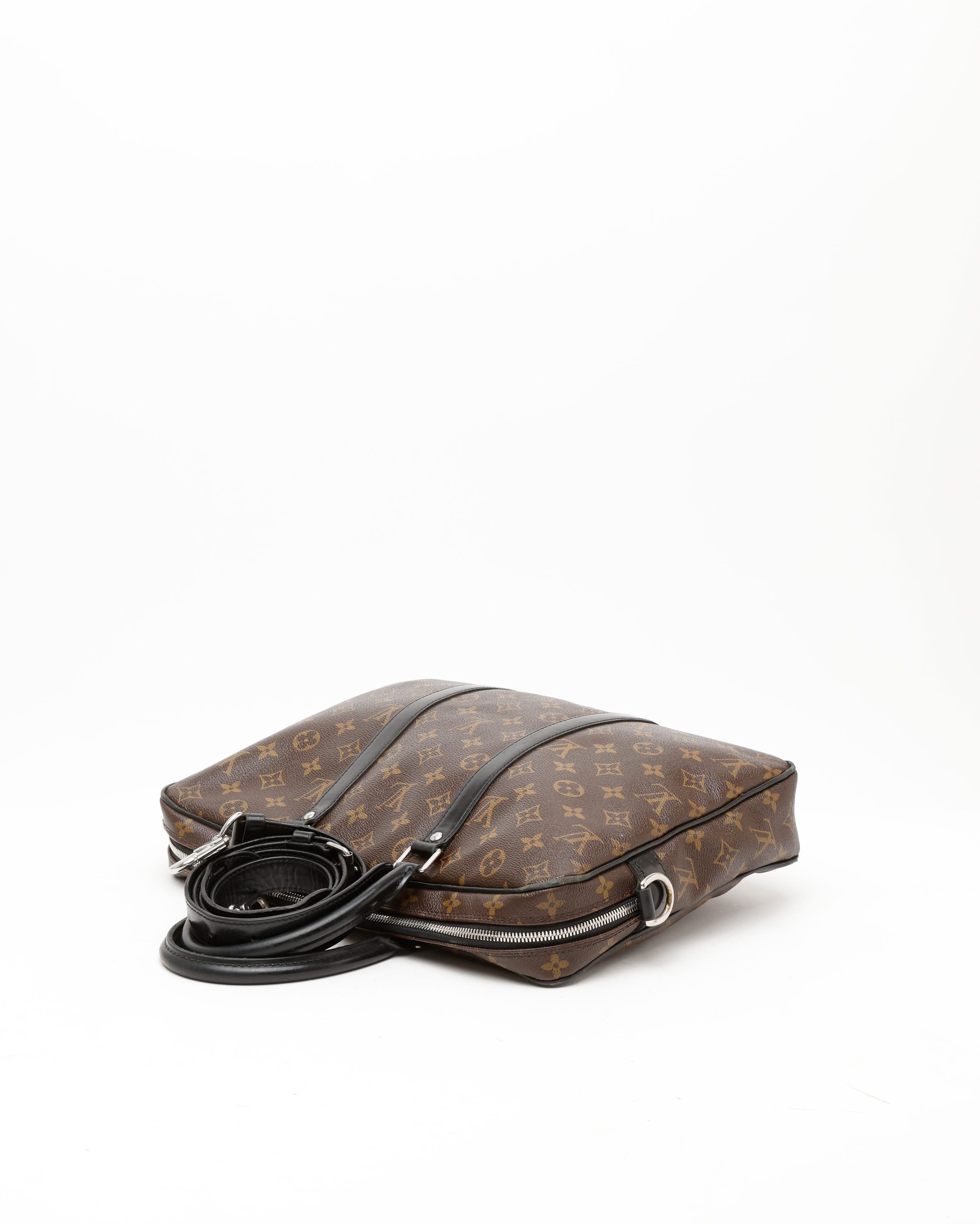Pre-owned Louis Vuitton Porte Documents Voyage Monogram Macassar Briefcase In Brown