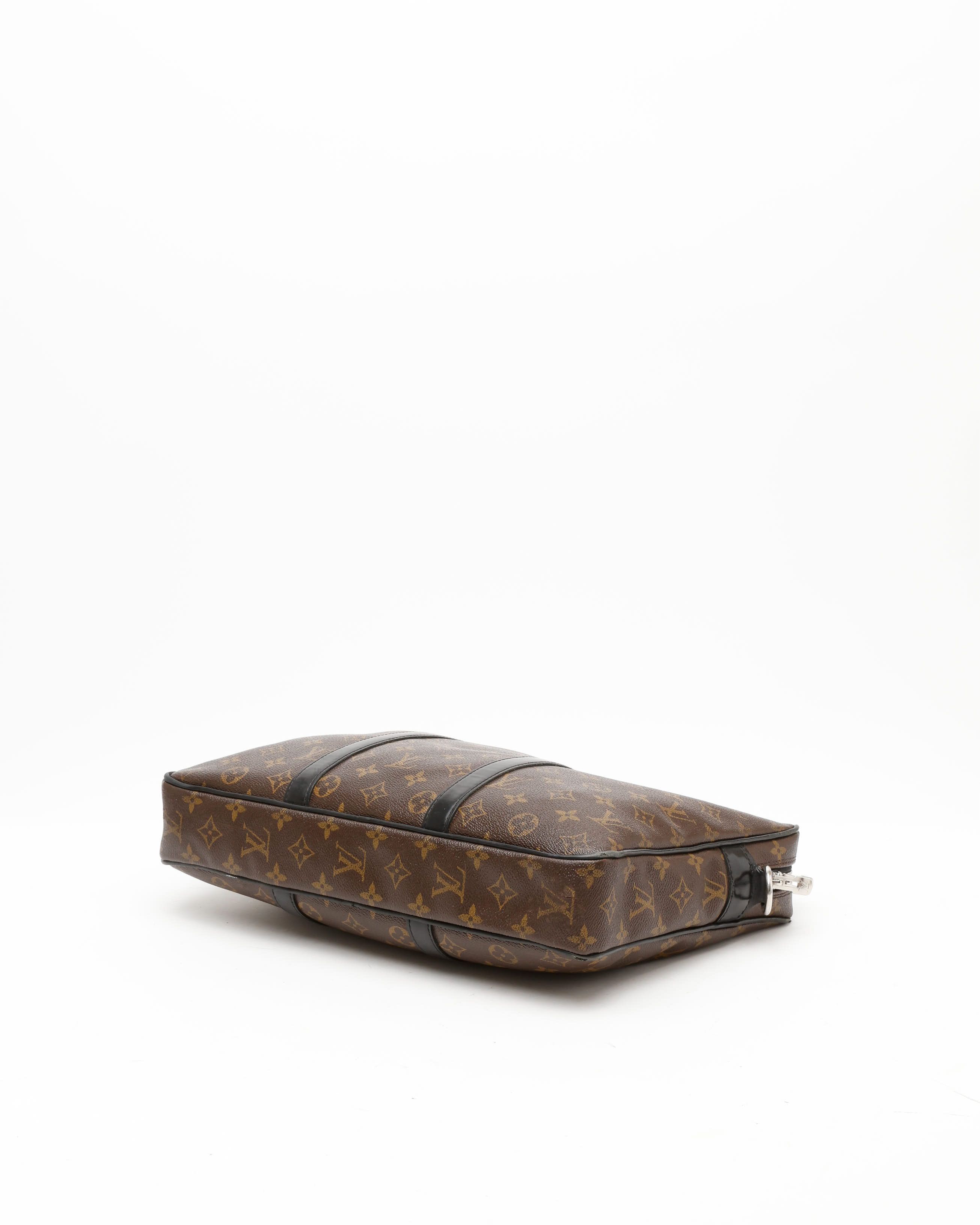 Pre-owned Louis Vuitton Porte Documents Voyage Monogram Macassar Briefcase In Brown
