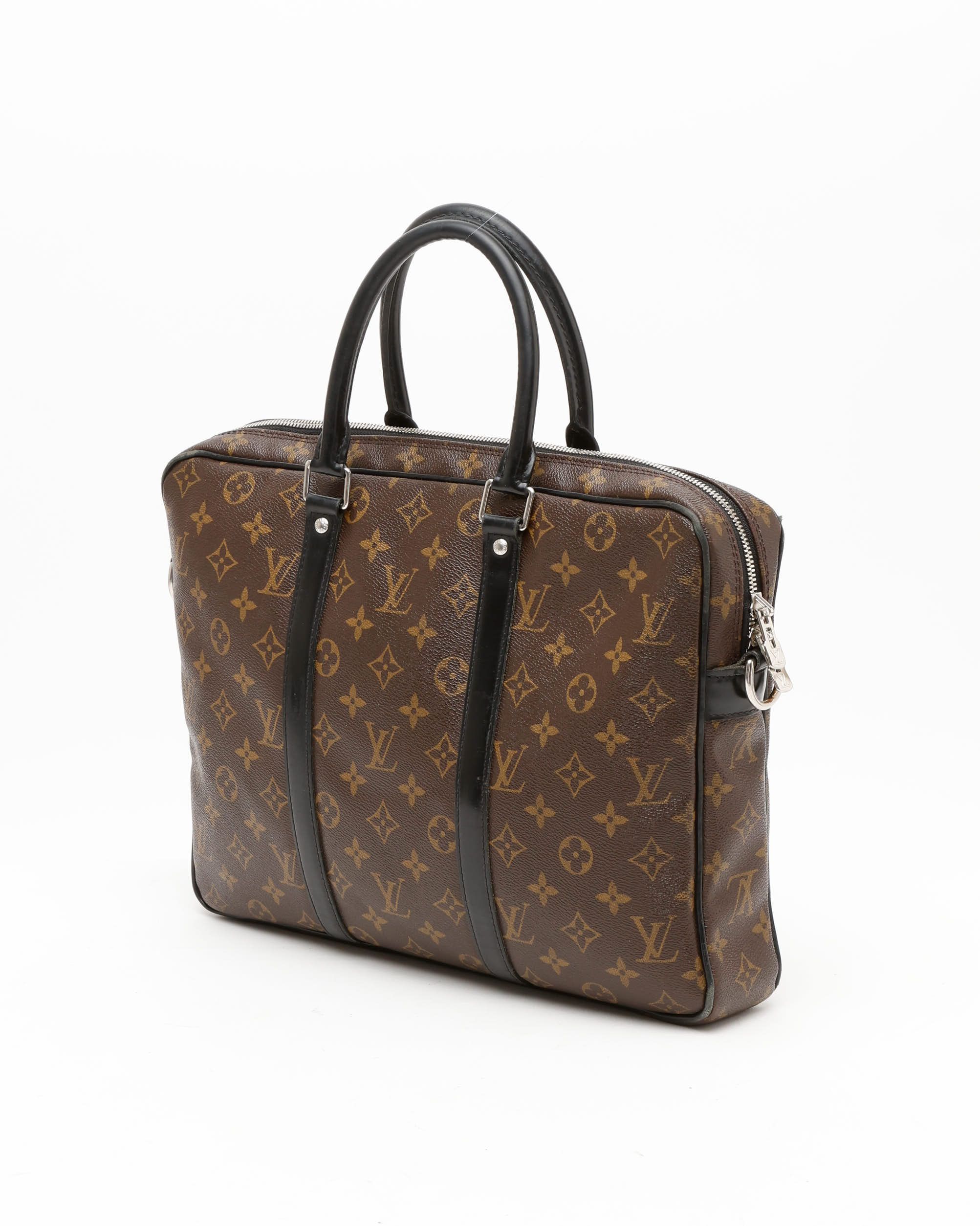 Pre-owned Louis Vuitton Porte Documents Voyage Monogram Macassar Briefcase In Brown