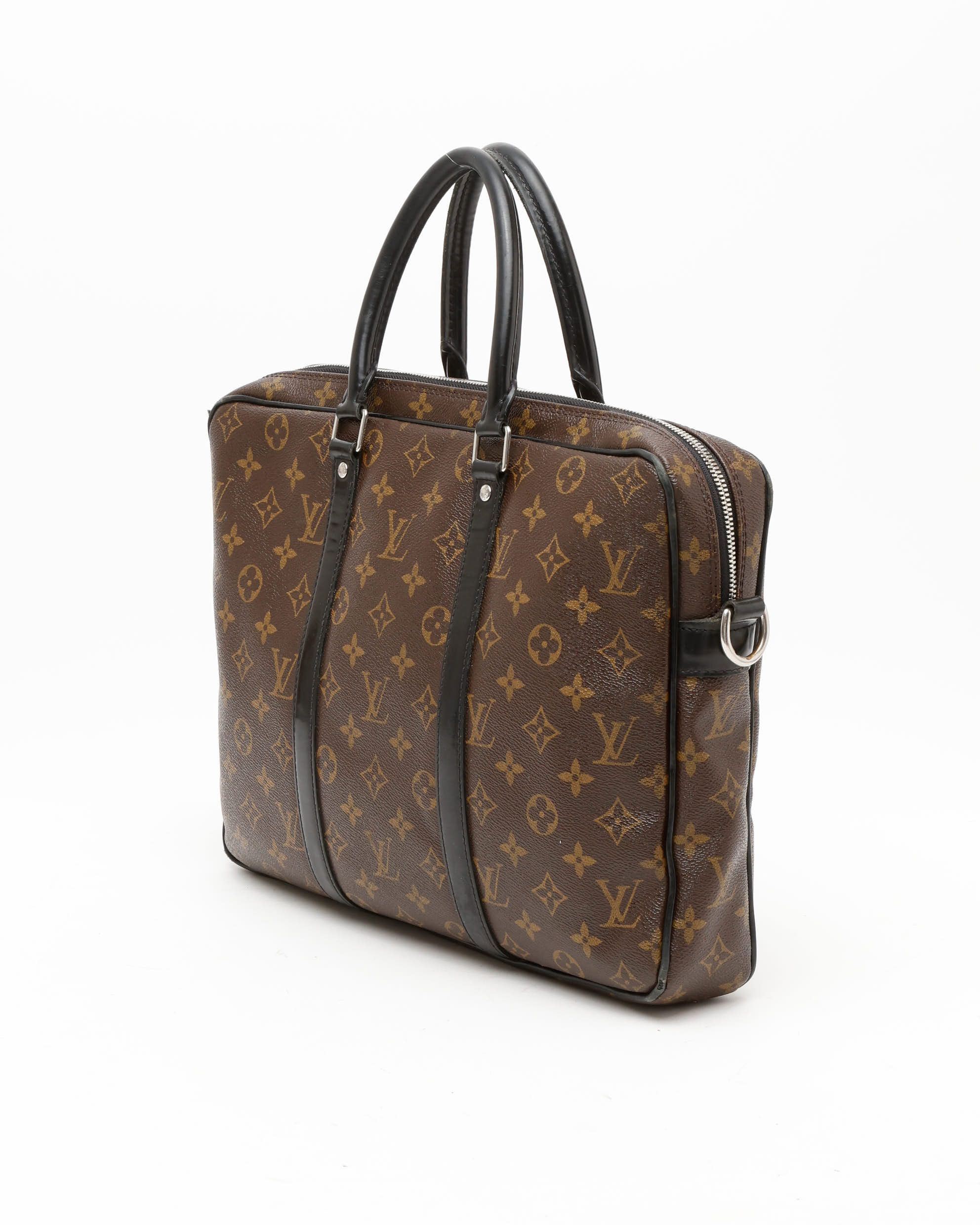 Pre-owned Louis Vuitton Porte Documents Voyage Monogram Macassar Briefcase In Brown