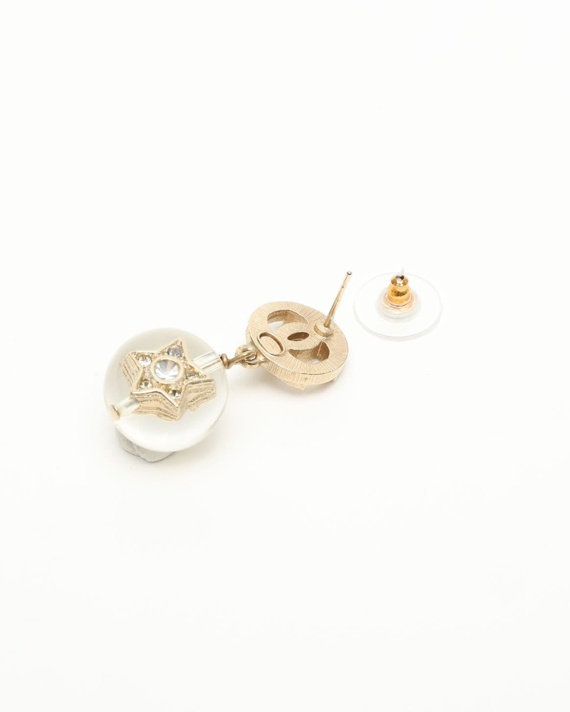 Pre-owned Chanel Coco Mark Resin Rhinestone Earrings In Gold