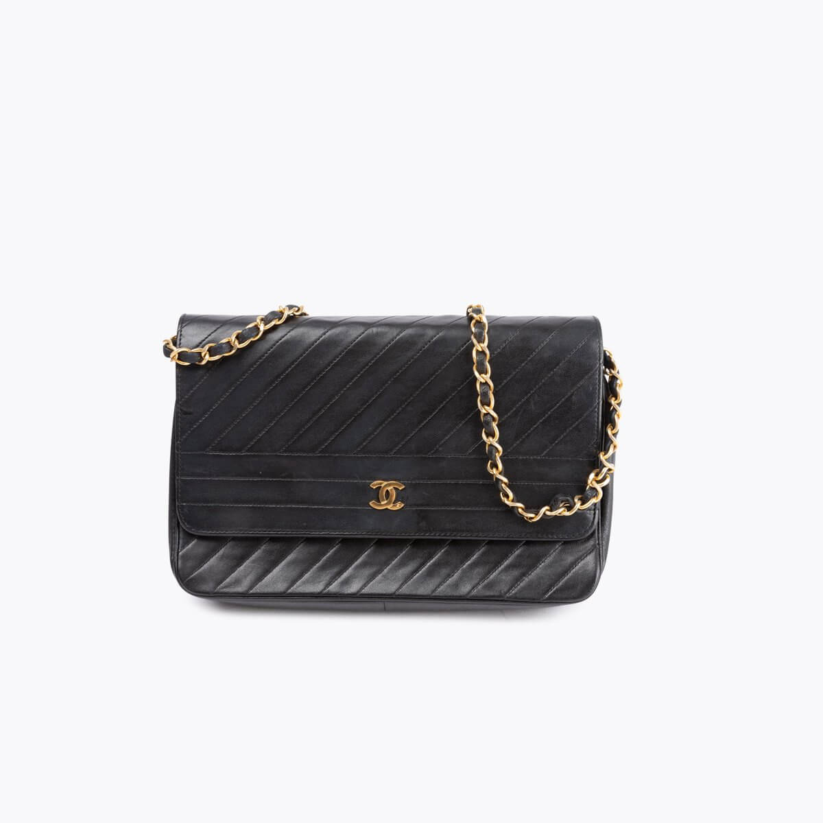CHANEL Diagonal Quilted Single Flap Bag