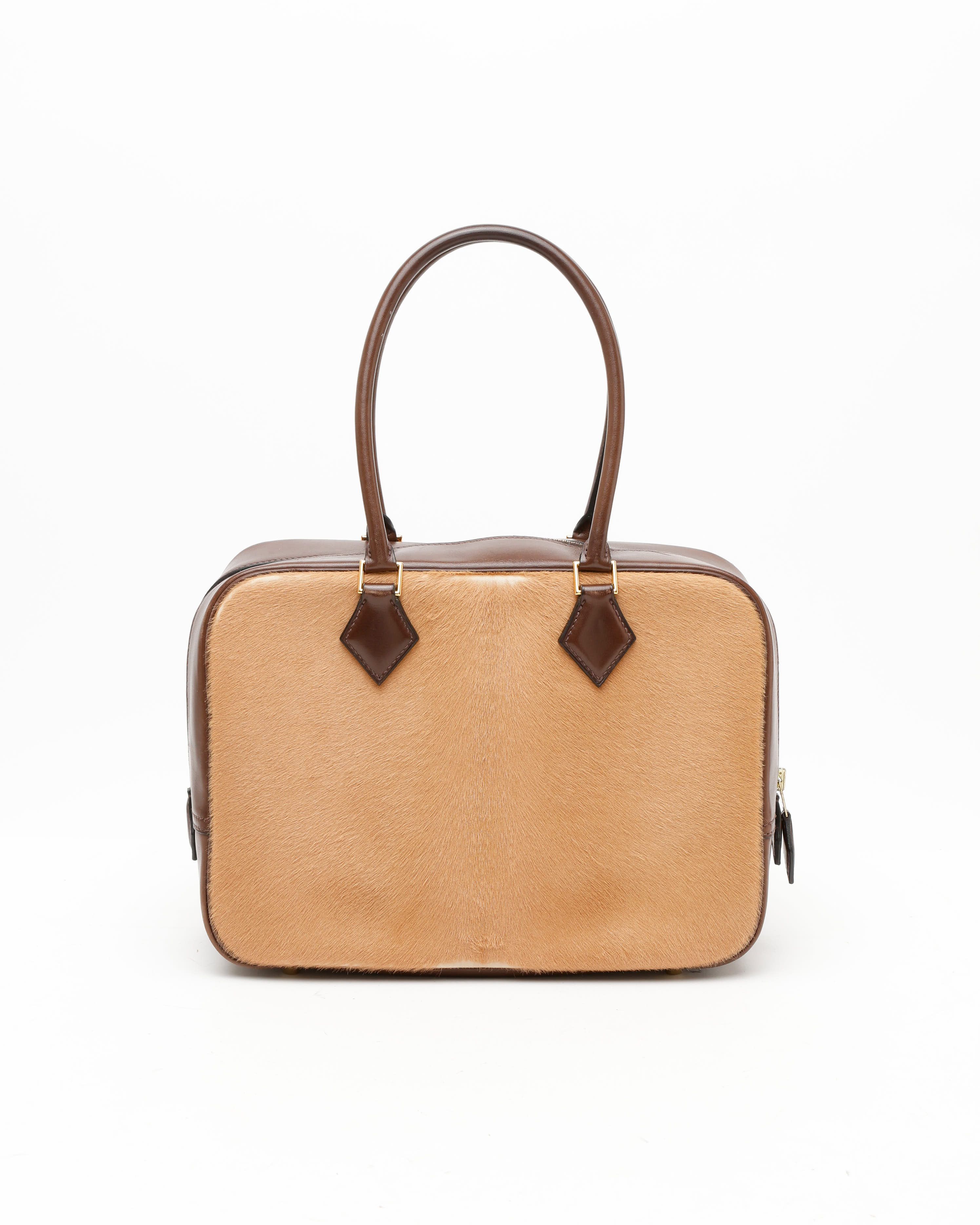 Hermès Camel Ponyhair Evercalf Troika Plume 28 Bag