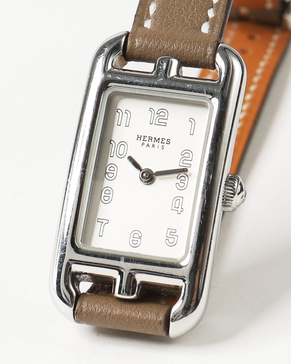Pre-owned Hermes Hermès Nantucket 17mm Ref Na2.110 Full Set Watch In Silver