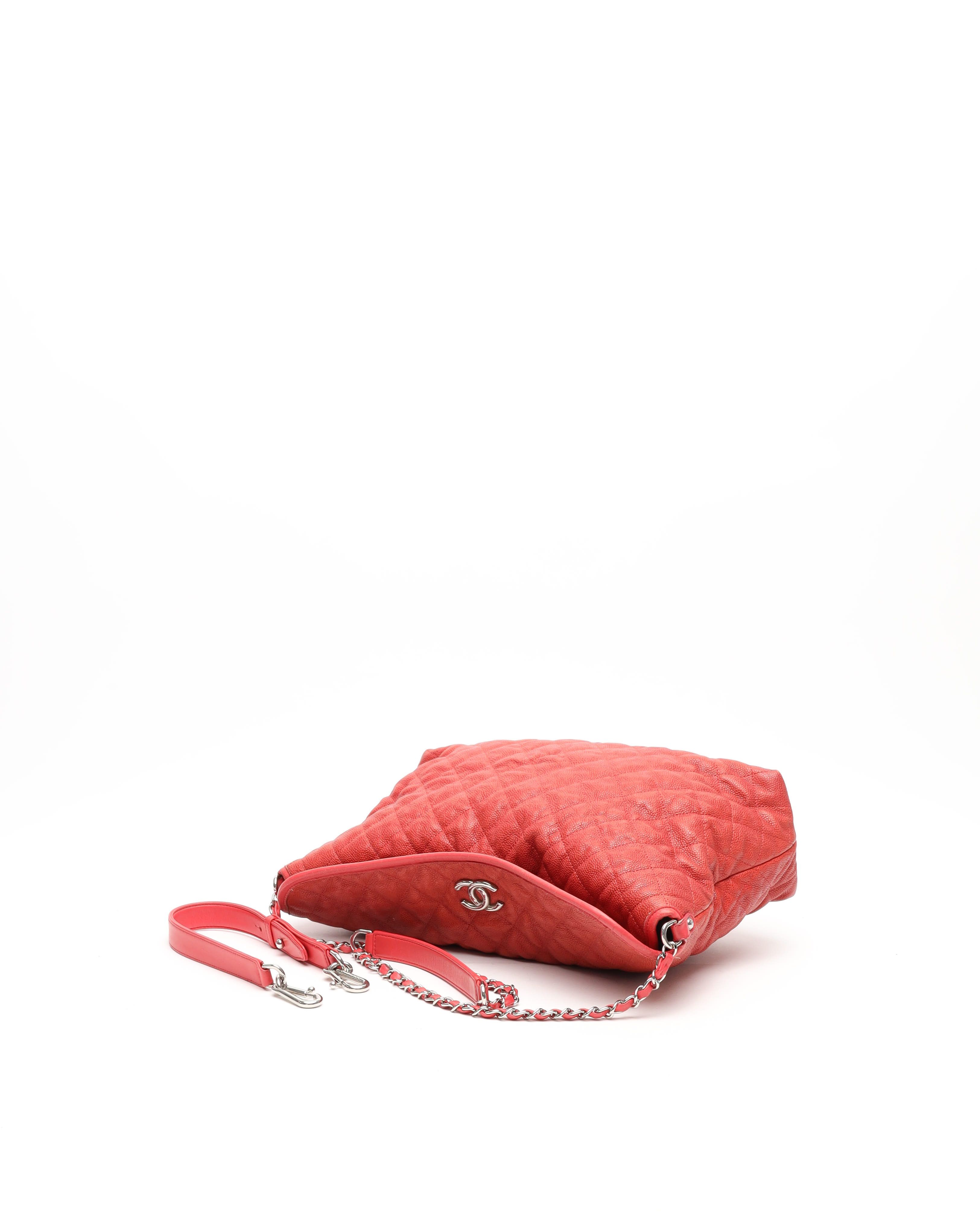 Pre-owned Chanel Caviar French Riviera Hobo Bag In Red