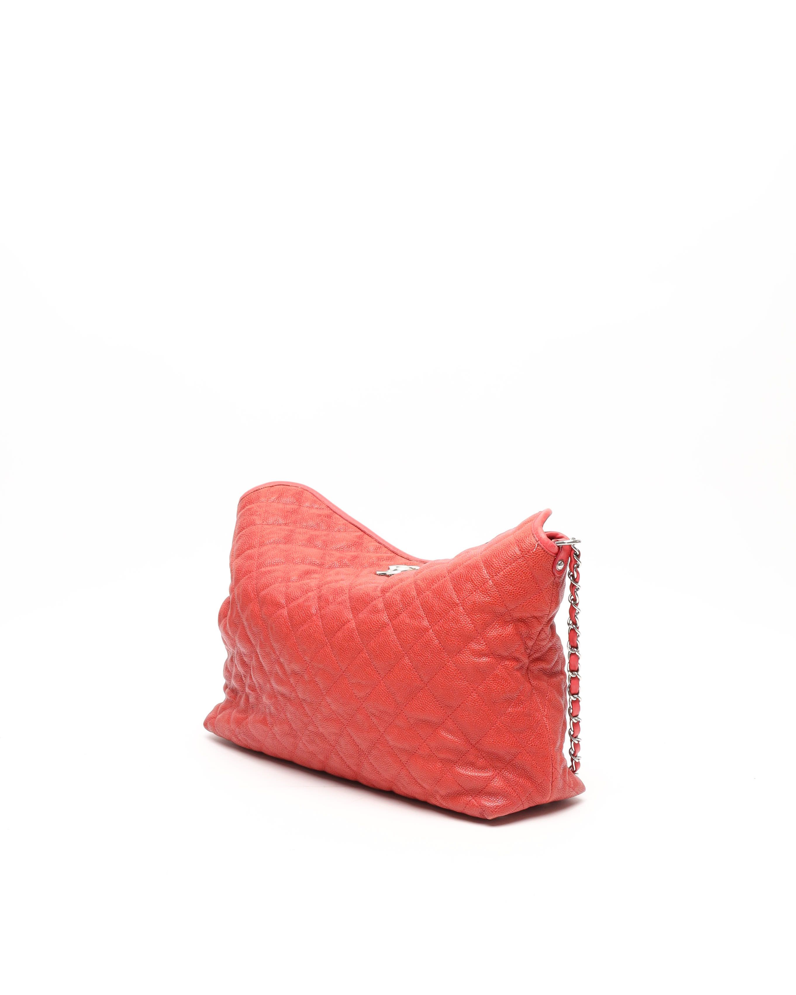Pre-owned Chanel Caviar French Riviera Hobo Bag In Red