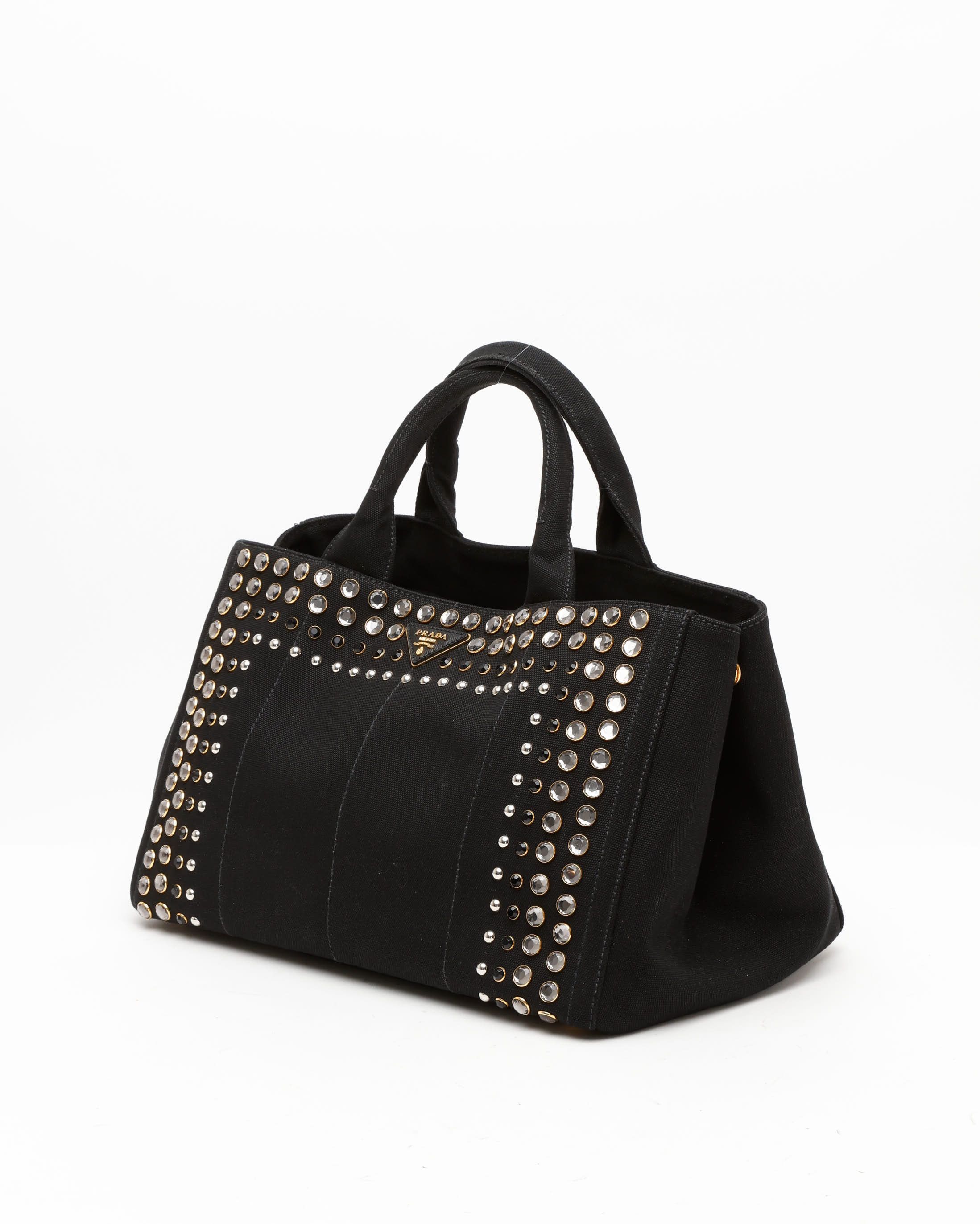 Prada Large Studded Canapa Tote Bag