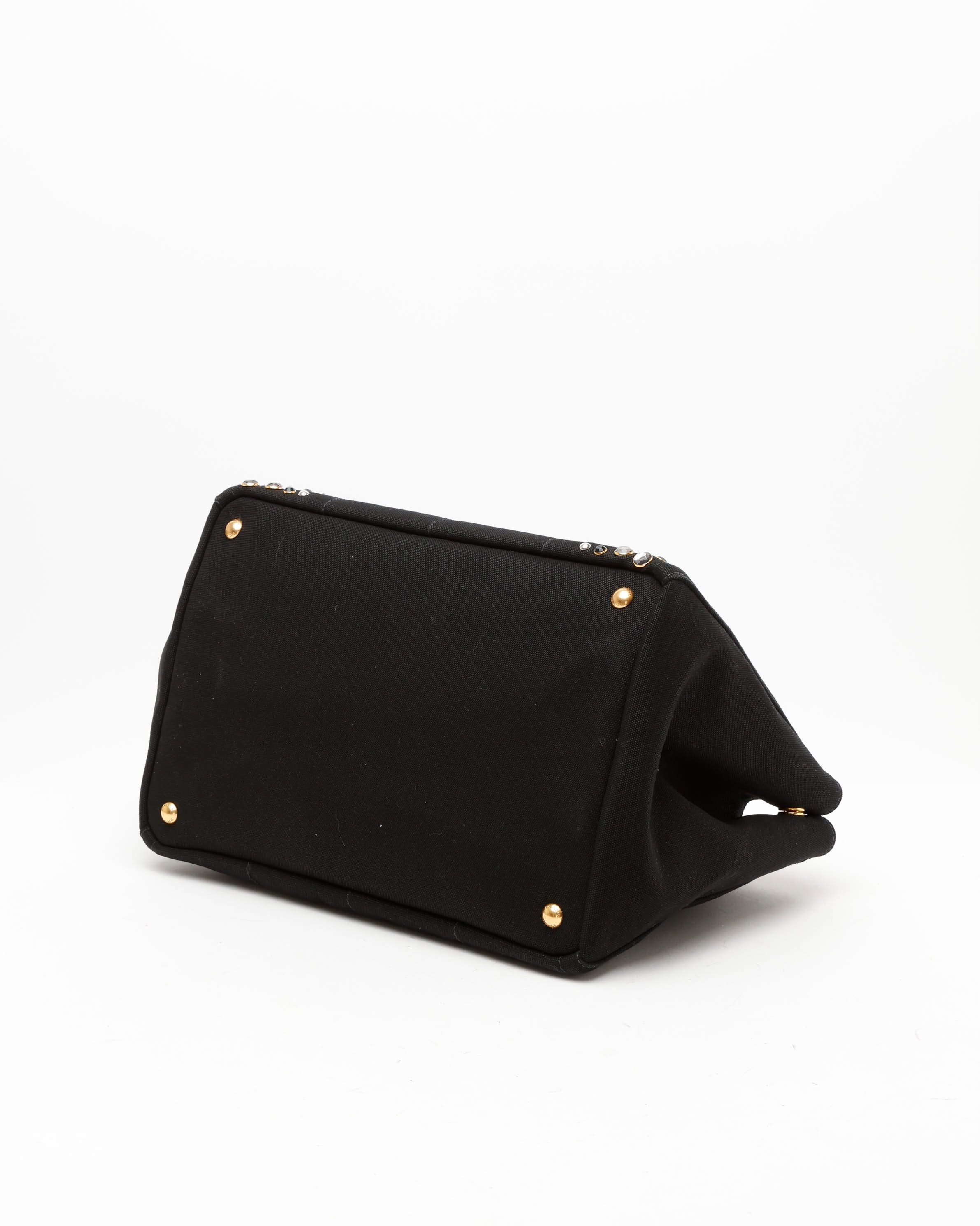 Prada Large Studded Canapa Tote Bag