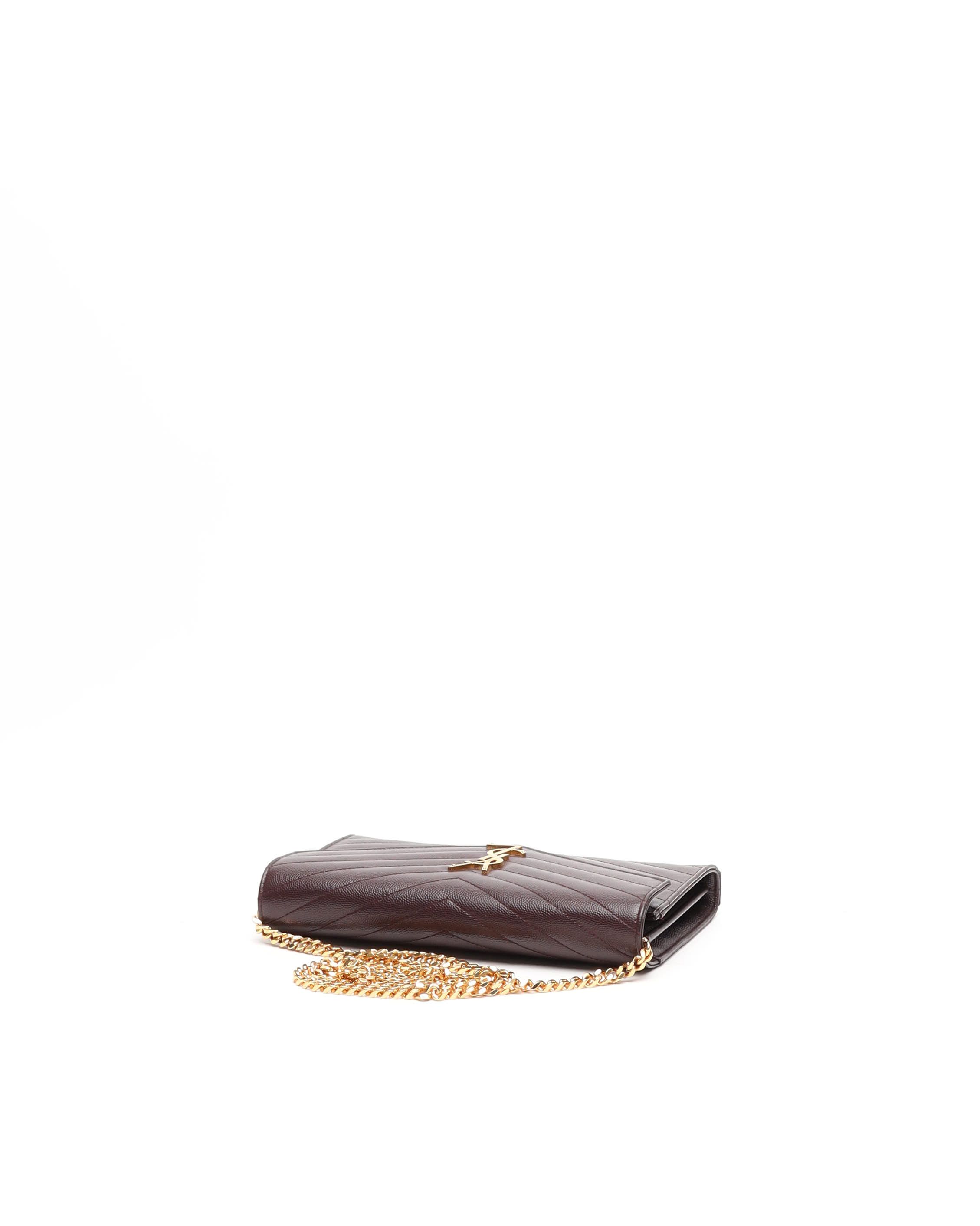 Saint Laurent Cassandre Wallet On Chain Bag In Brown