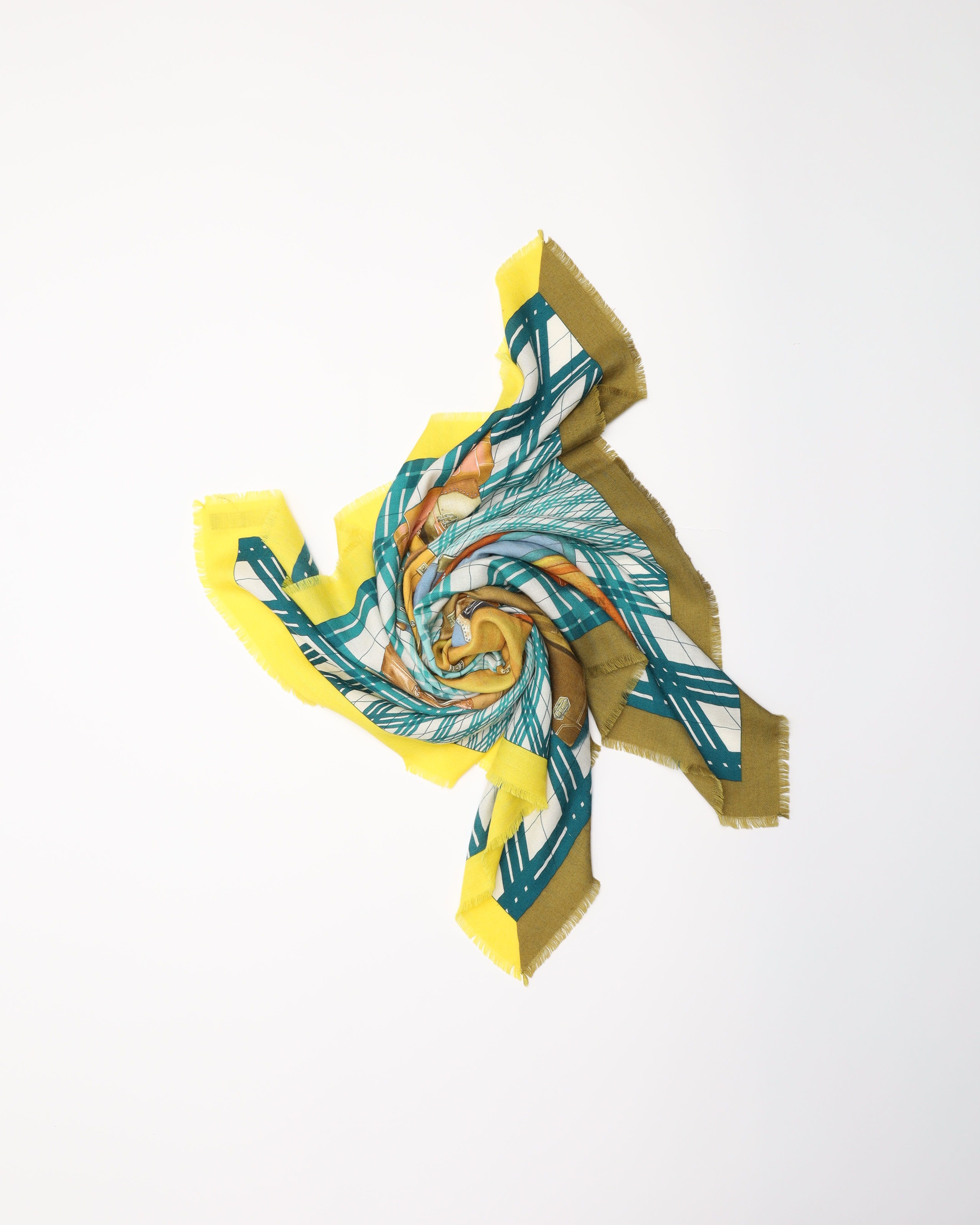 Pre-owned Hermes Hermès Cashmere Silk Scarf In Green