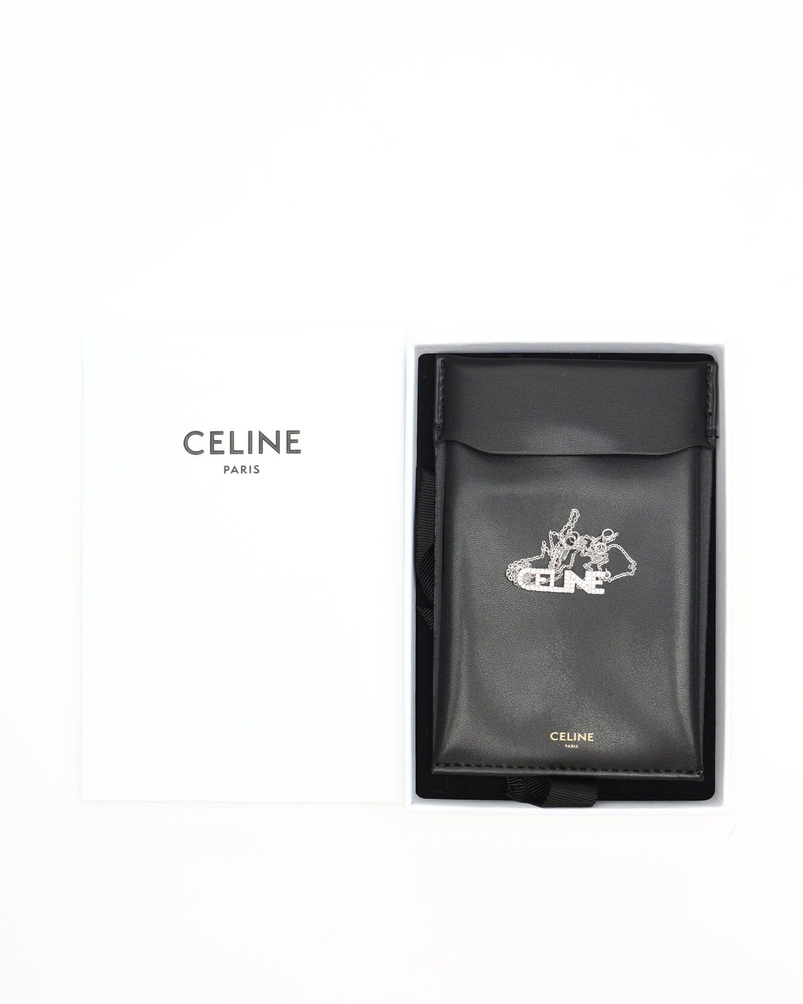 Celine Céline Logo Rhinestone Necklace In Metallic
