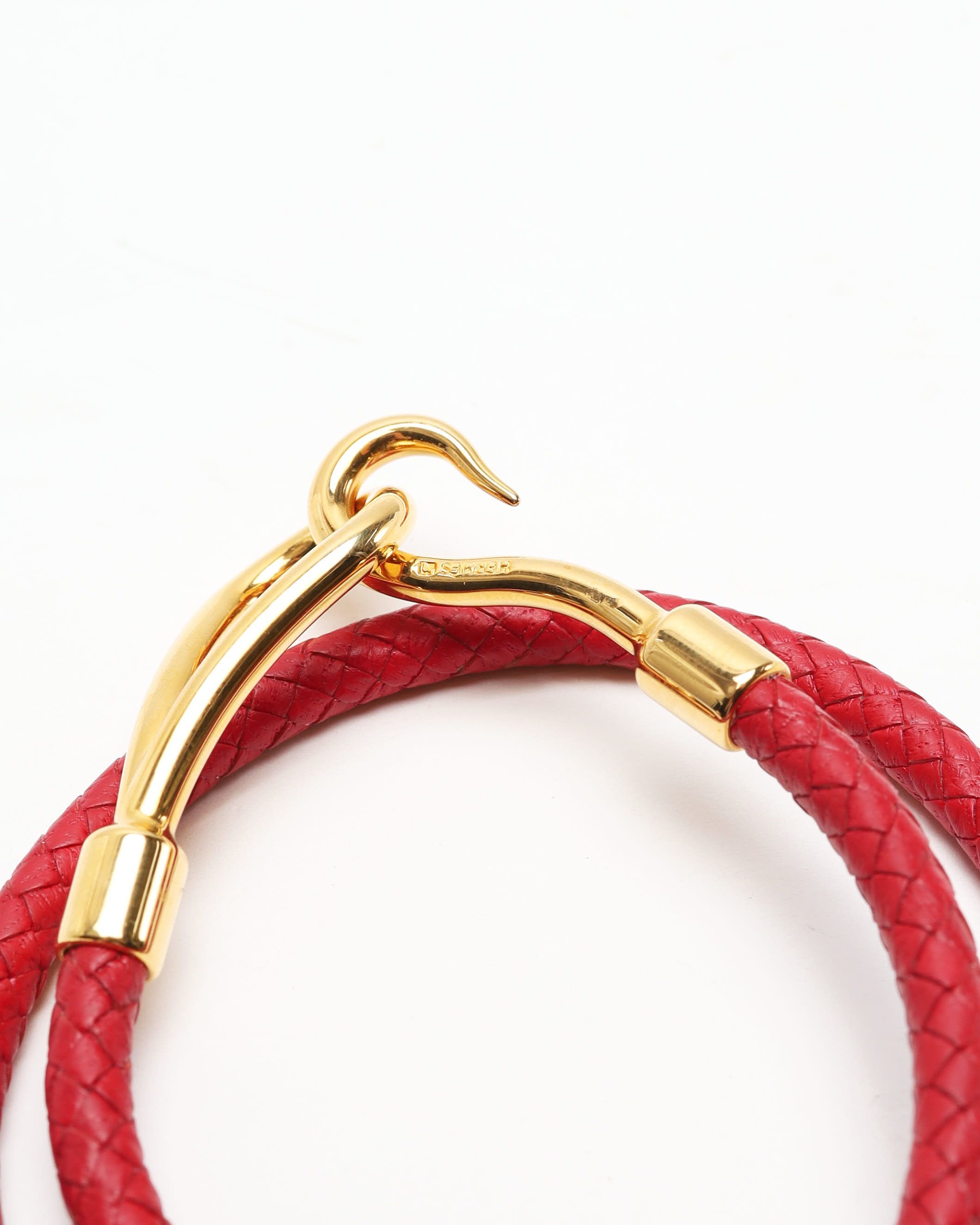 Pre-owned Hermes Hermès Jumbo Double Leather Bracelet In Red