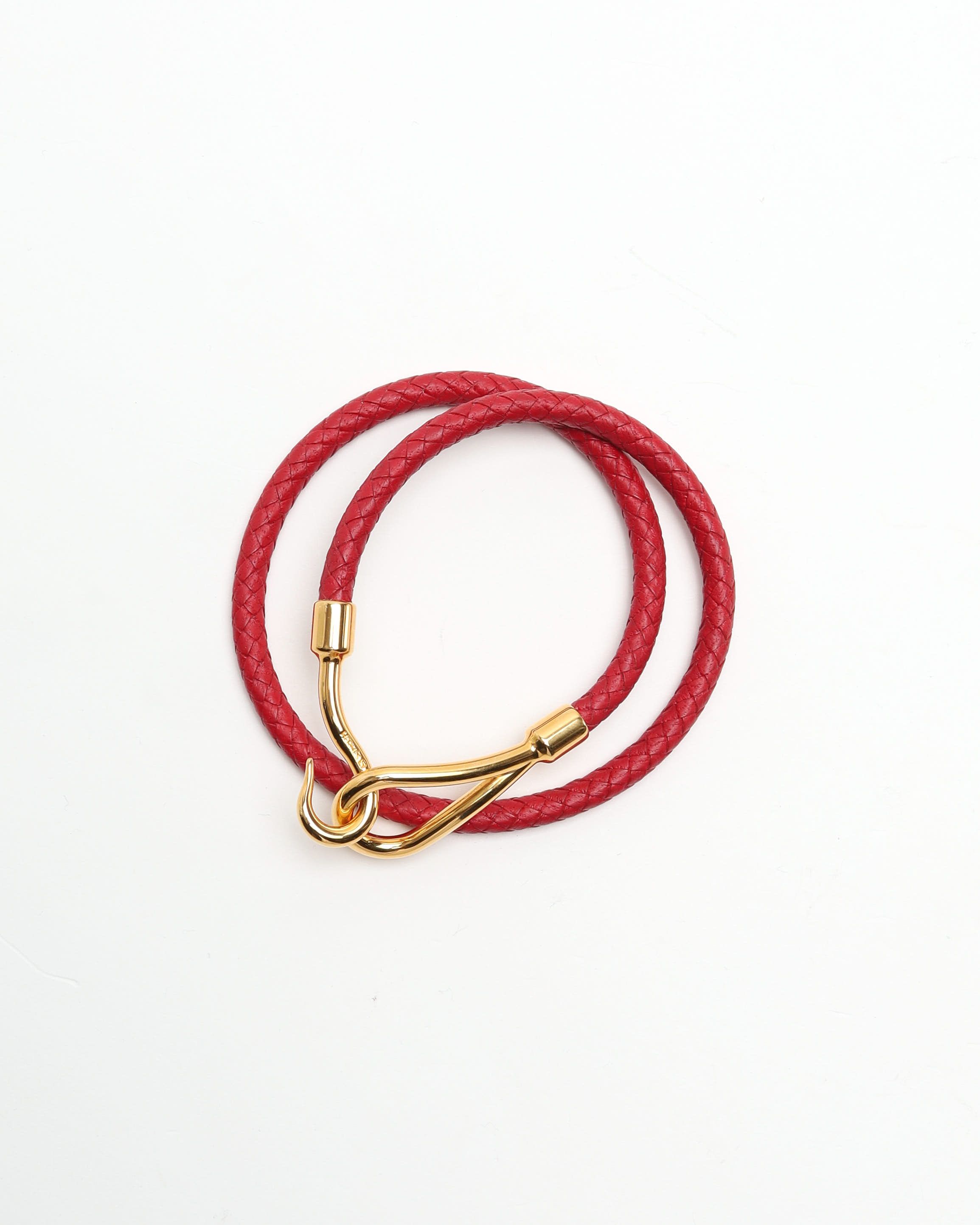 Pre-owned Hermes Hermès Jumbo Double Leather Bracelet In Red