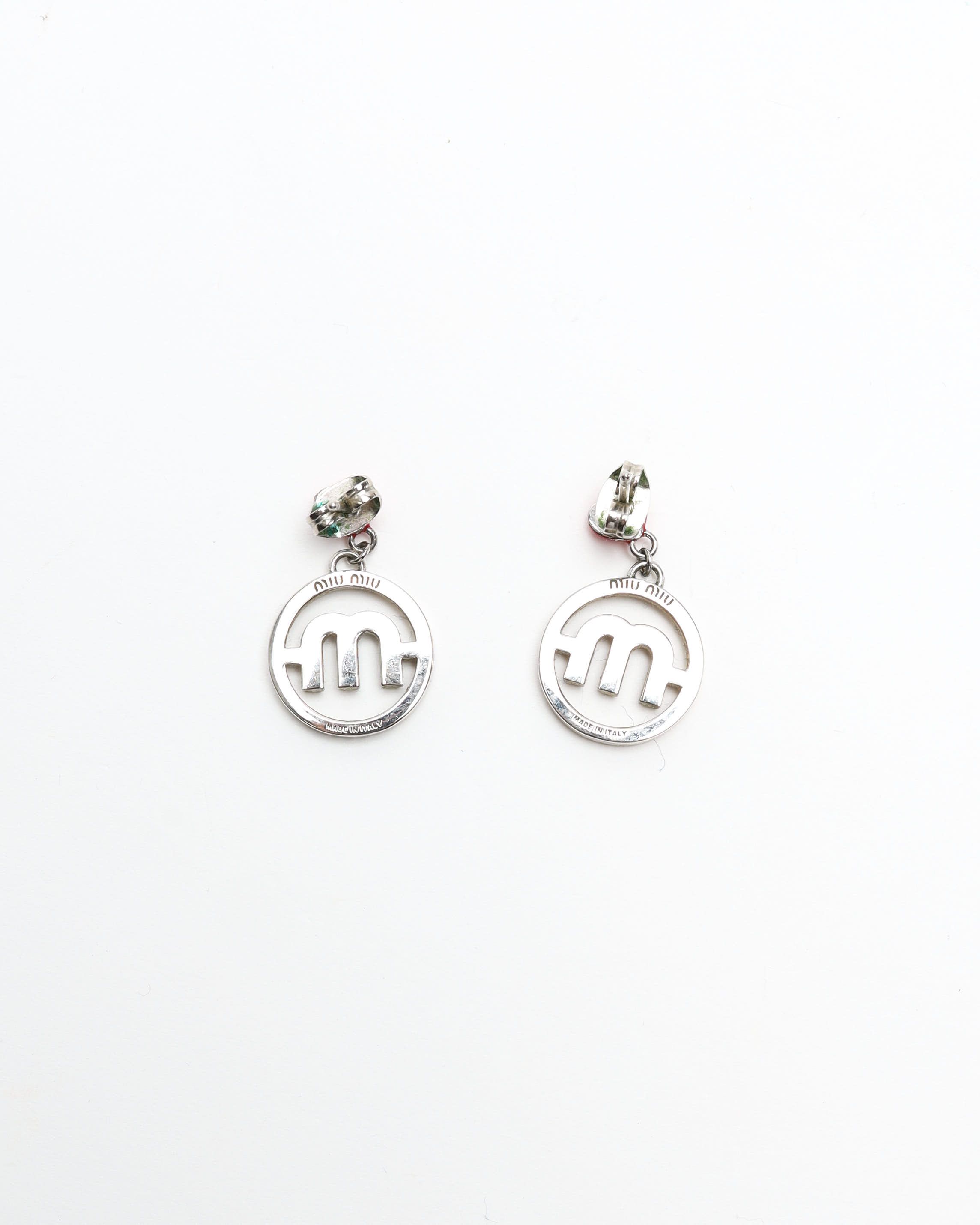 Miu Miu Rhinestone Dangling Earrings In Metallic