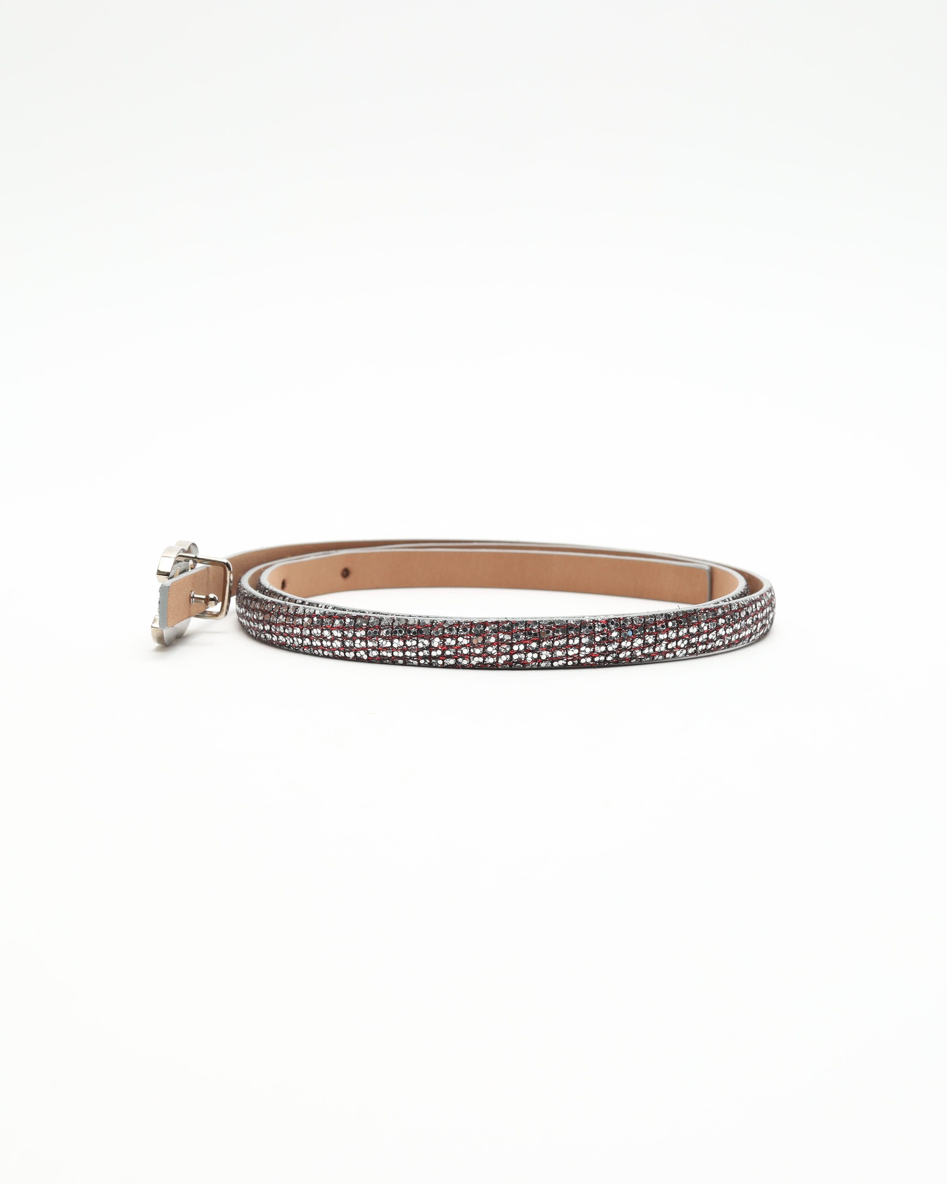 Pre-owned Chanel Coco Mark Leather Belt, Size 80 In Gray