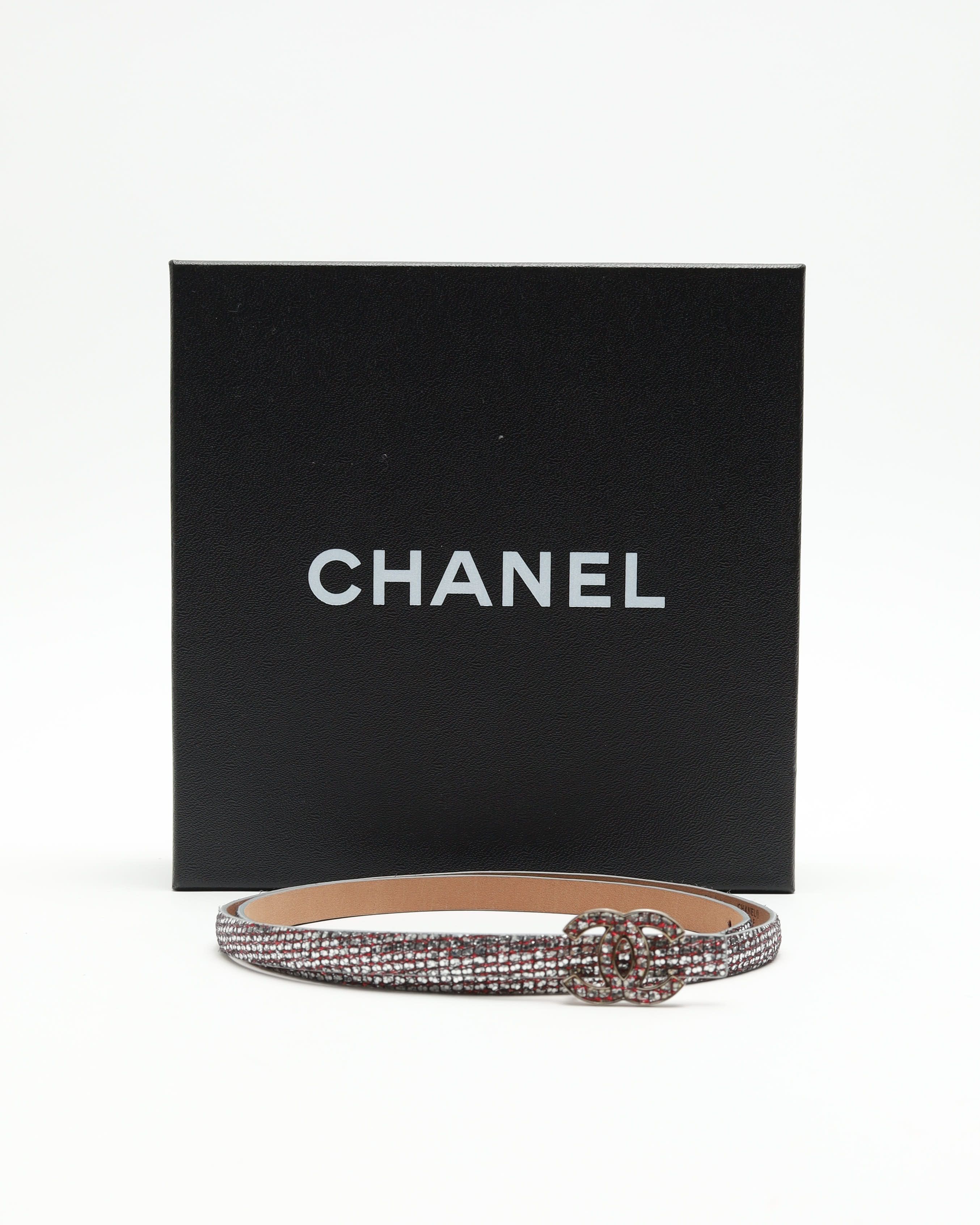 Pre-owned Chanel Coco Mark Leather Belt, Size 80 In Gray