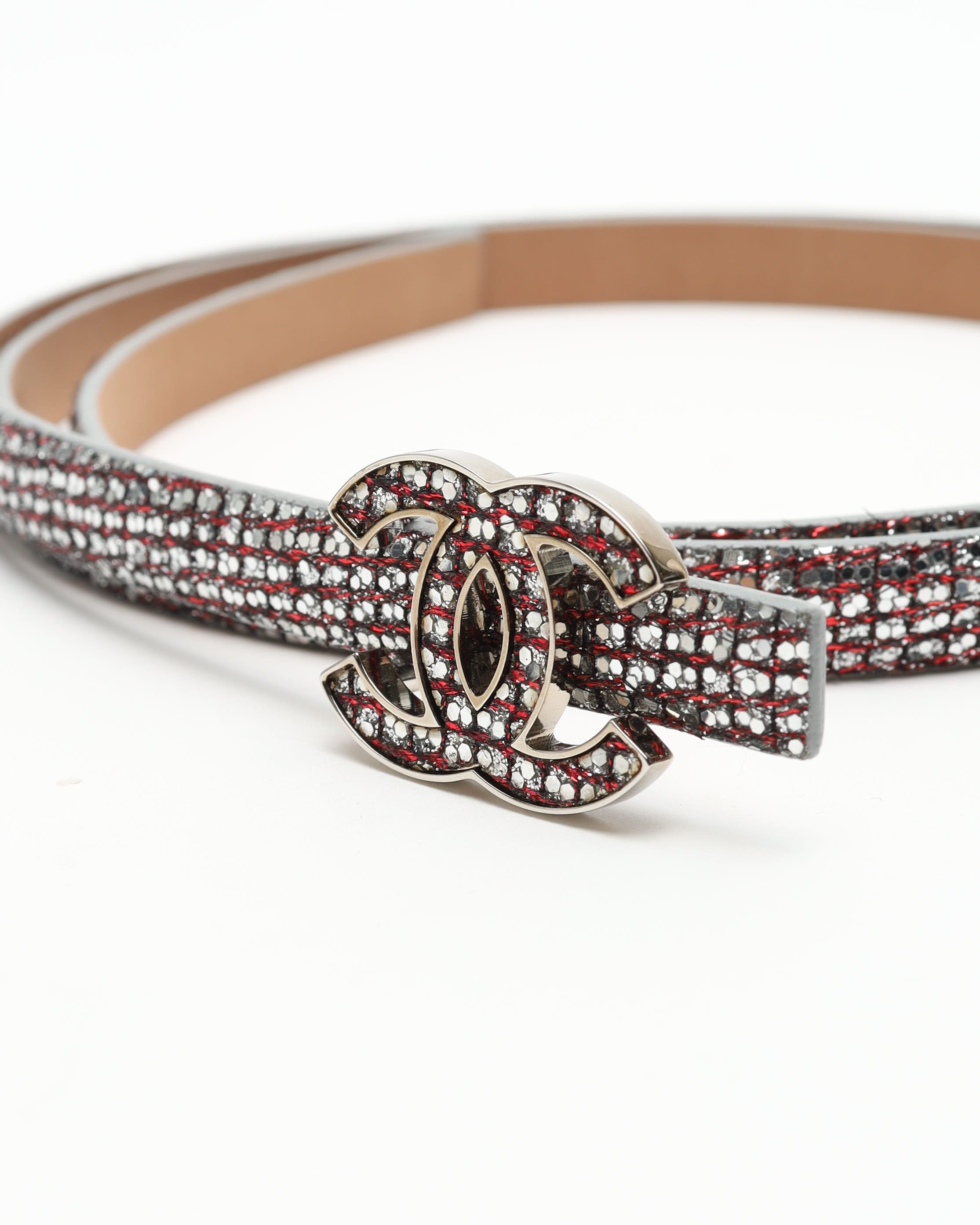 Pre-owned Chanel Coco Mark Leather Belt, Size 80 In Gray