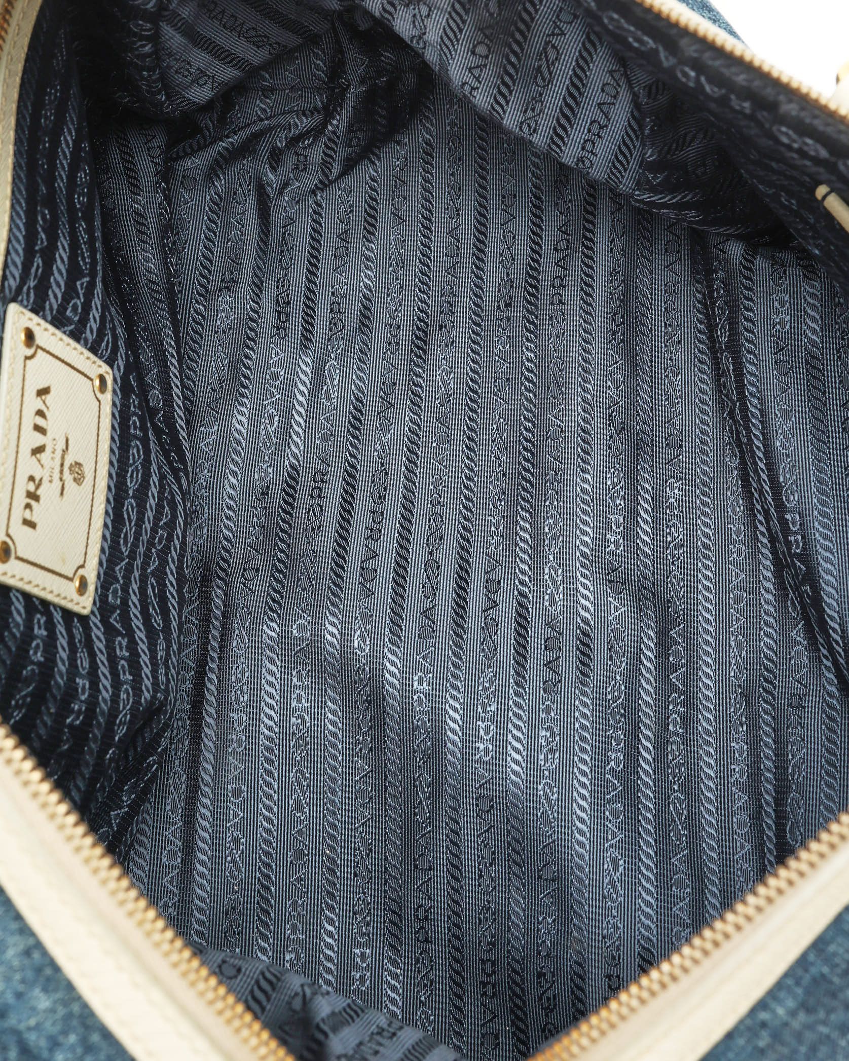 Prada Denim Bauletto Bag In Blue