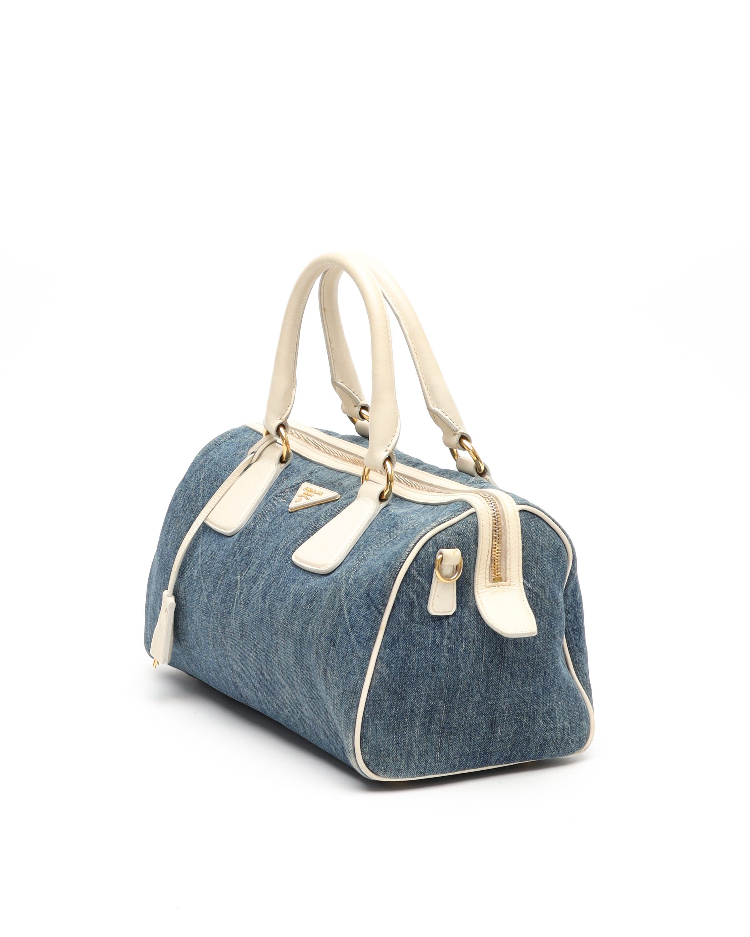 Prada Denim Bauletto Bag In Blue