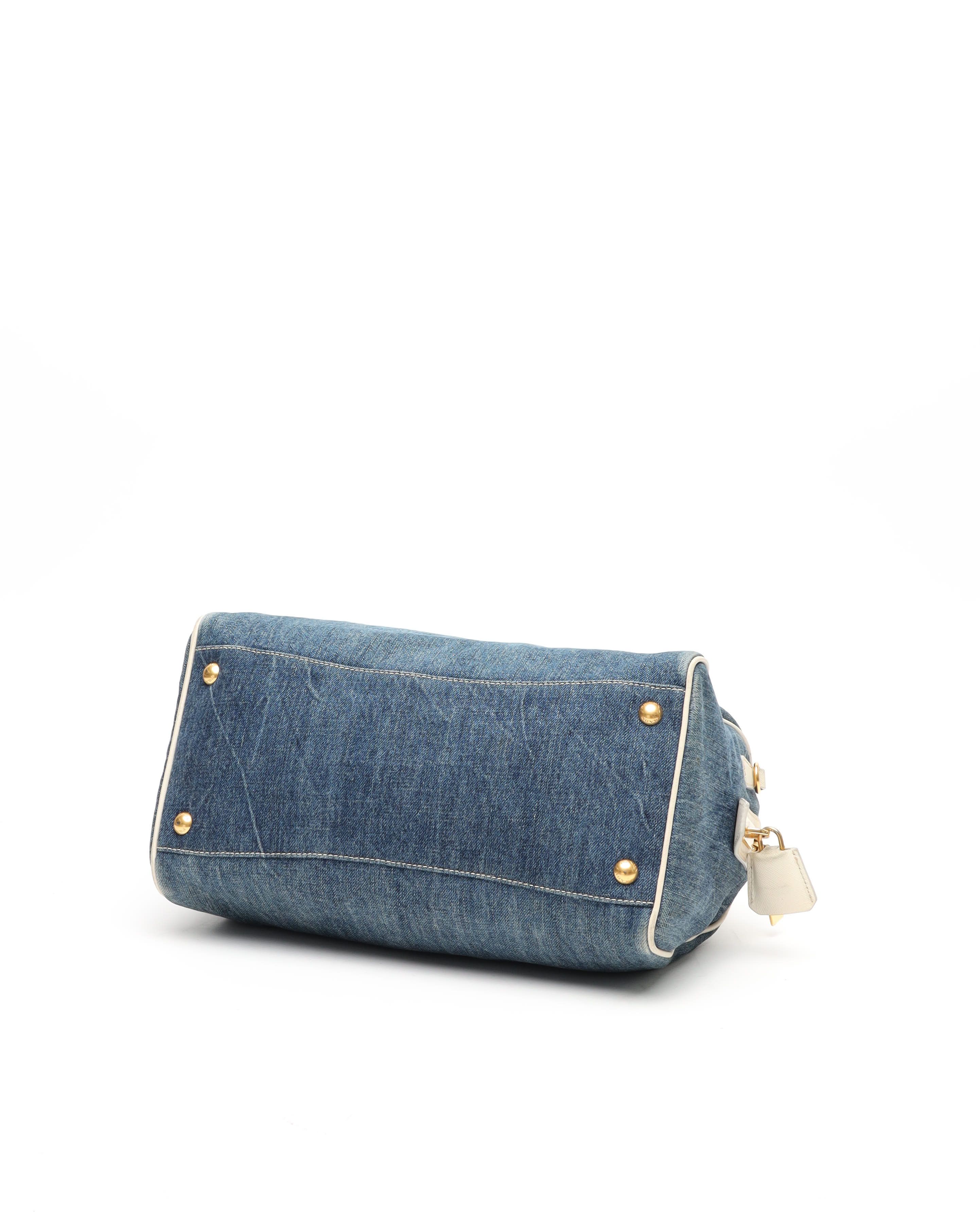 Prada Denim Bauletto Bag In Blue