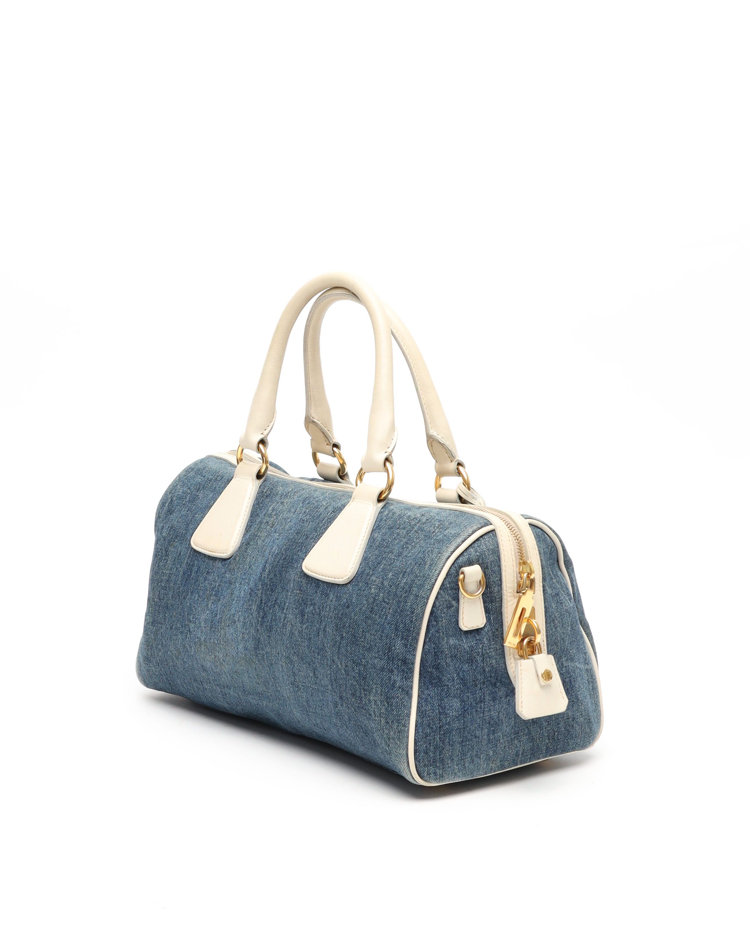 Prada Denim Bauletto Bag In Blue
