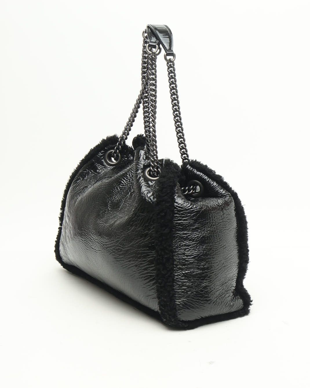 Gucci Patent Shearling Gg Soho Tote Bag