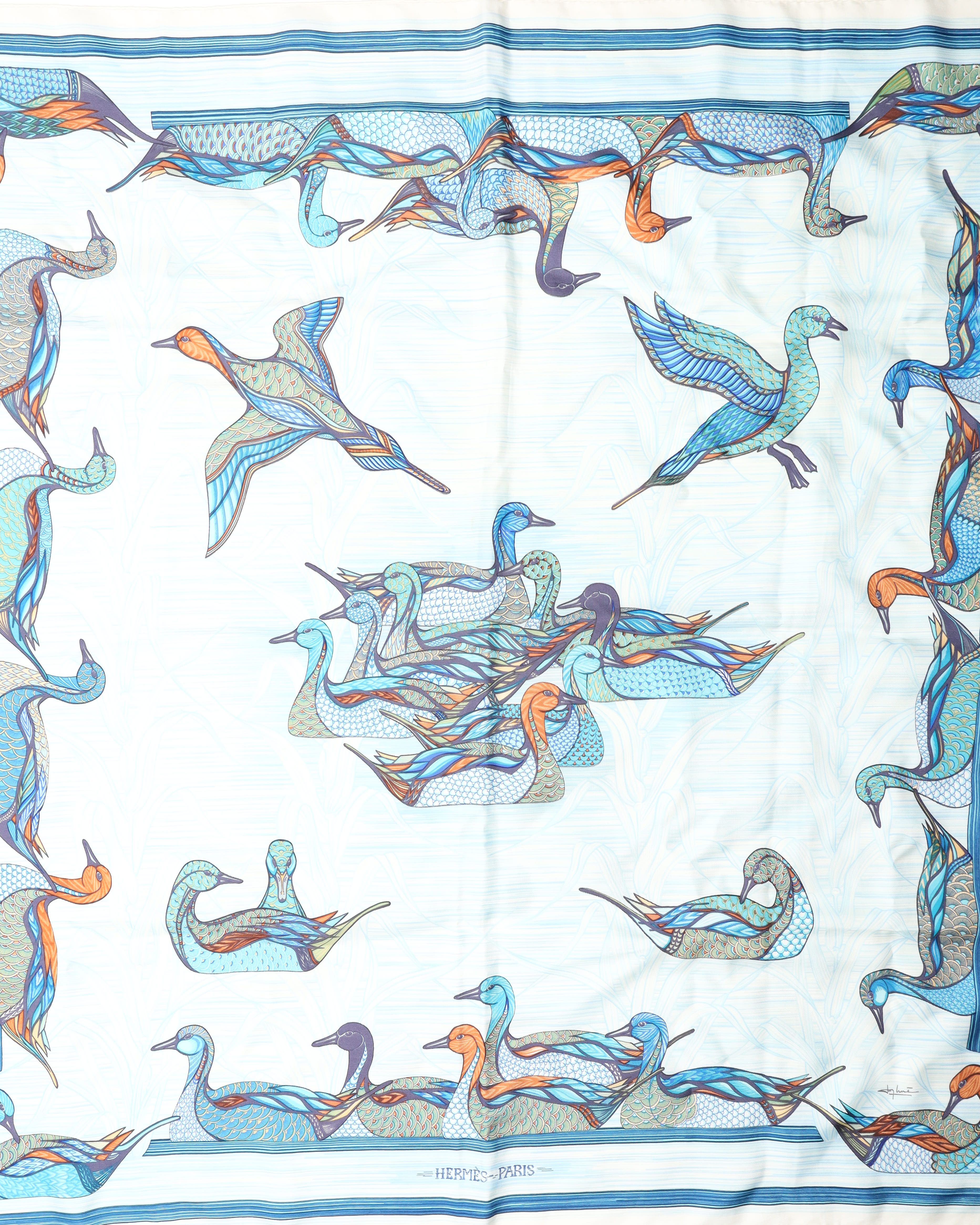 Pre-owned Hermes Hermès 90 La Mare Aux Canards Duck Pond Silk Scarf