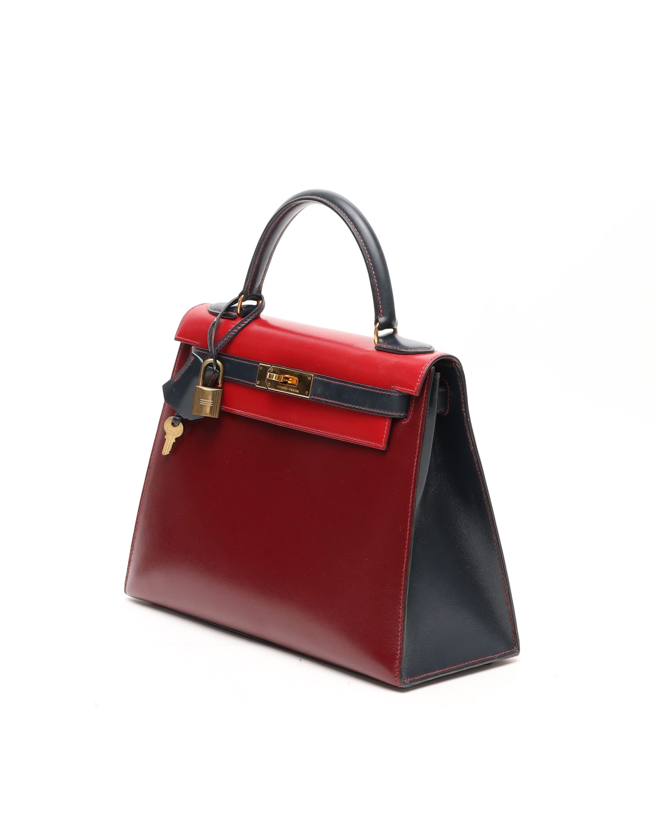 Pre-owned Hermes Hermès Kelly Sellier 28 Tricolor Box Bag