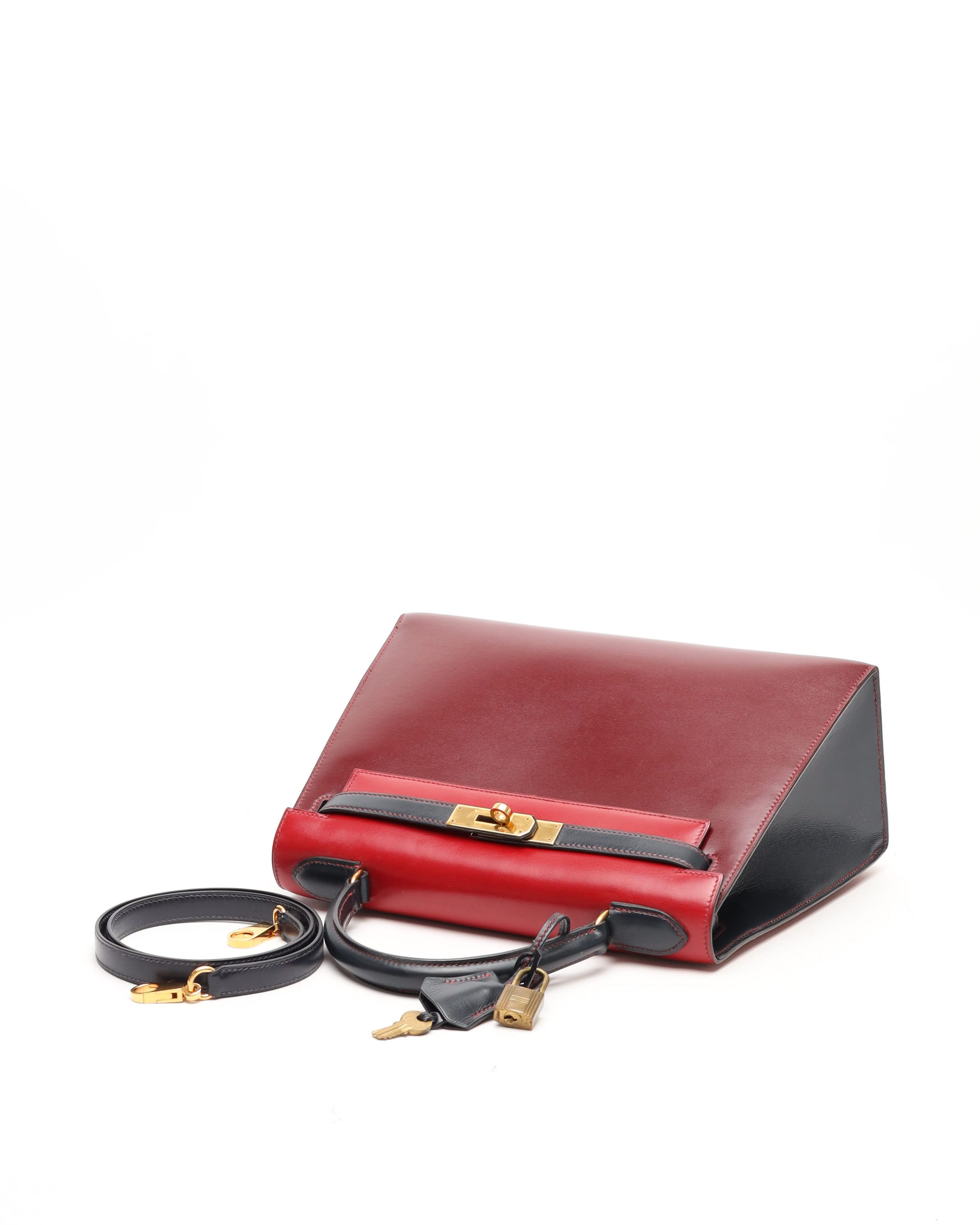 Pre-owned Hermes Hermès Kelly Sellier 28 Tricolor Box Bag