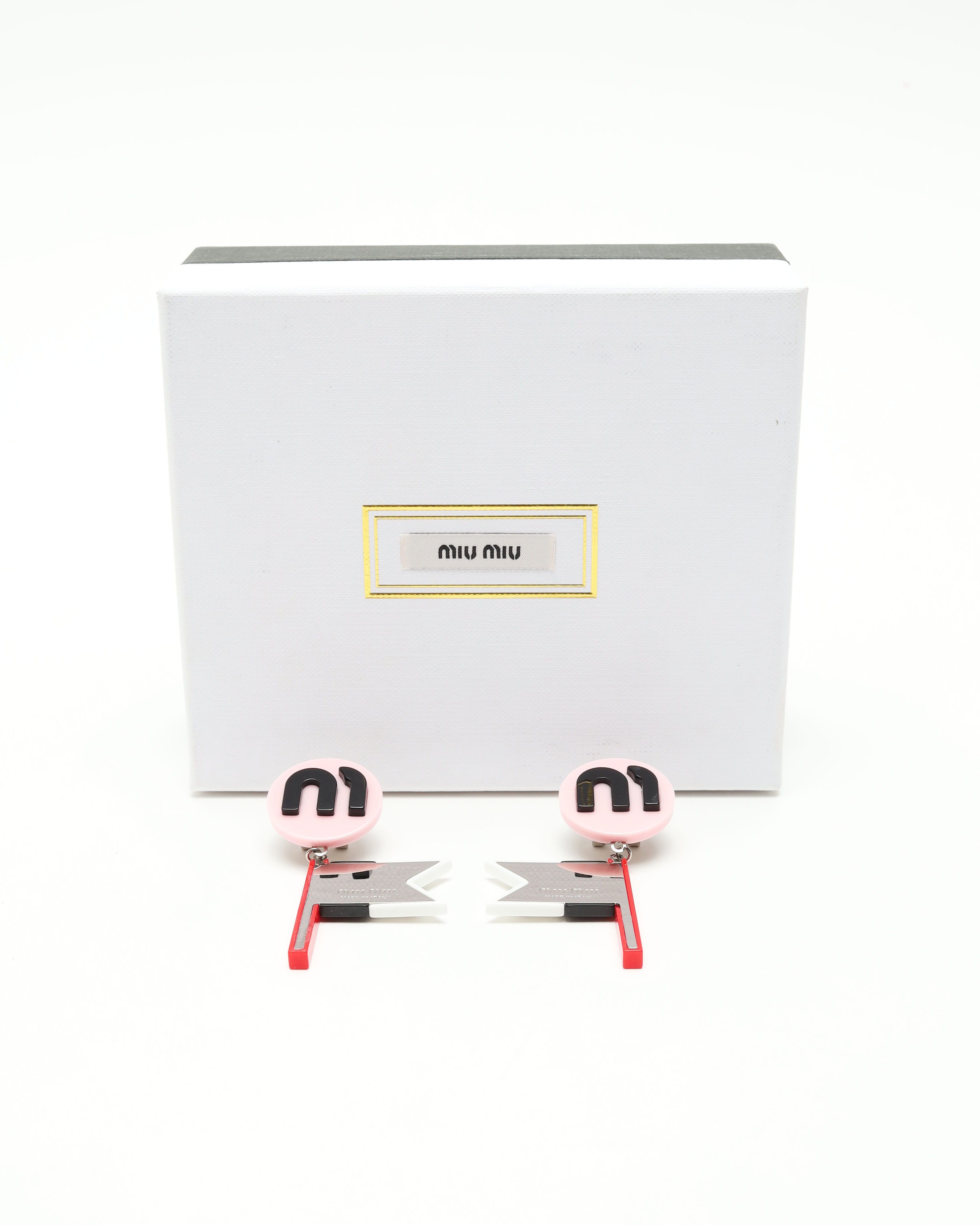 Miu Miu Rhinestone Clip-on Earrings In Pink